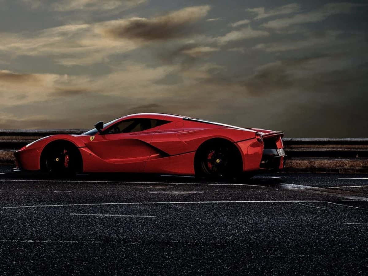 Ferrari LaFerrari, red, wet asphalt road, SD Desktop Wallpaper