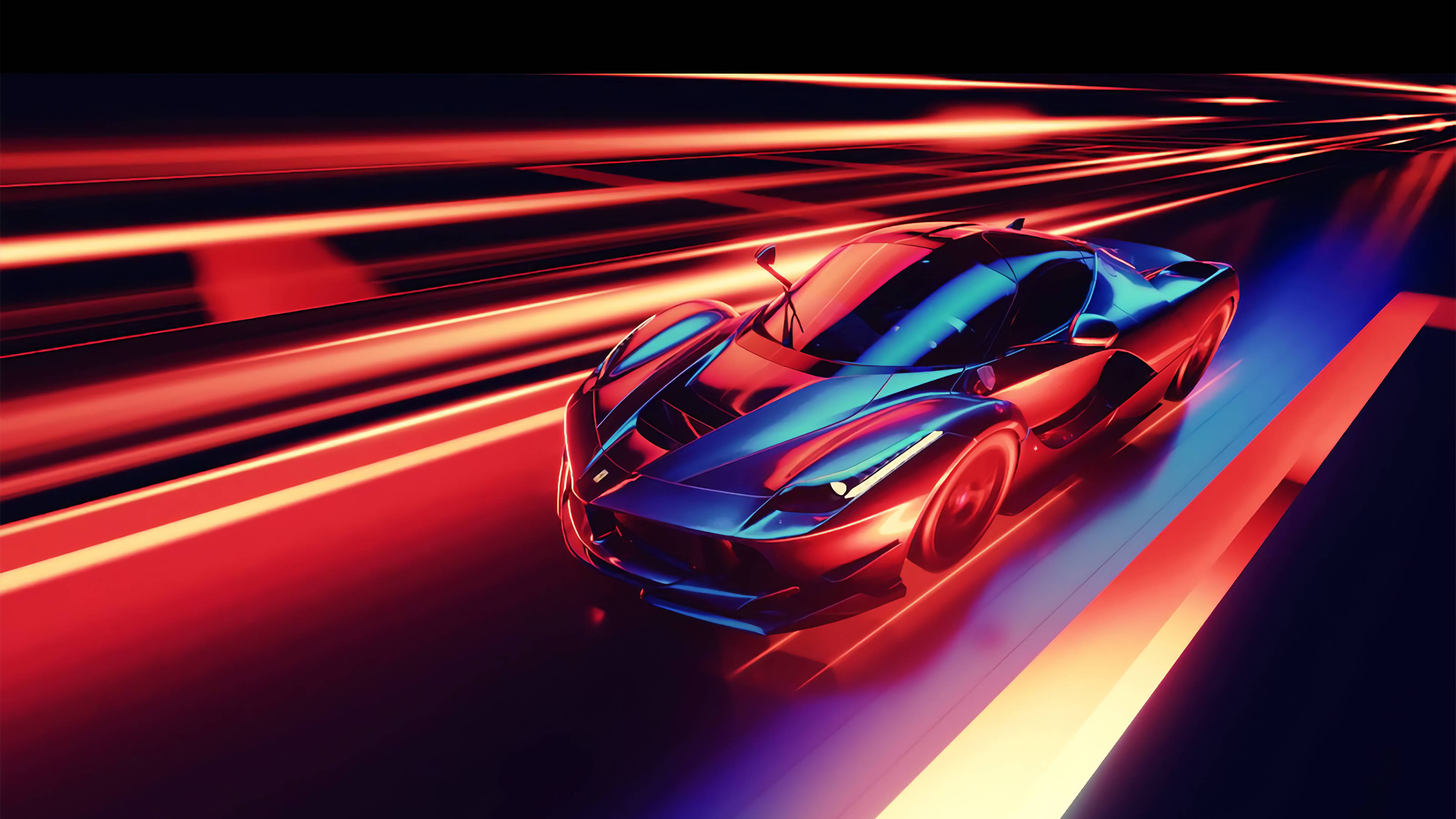 Ferrari LaFerrari, sleek blue sports car, neon-lit tunnel, 4K Desktop Wallpaper