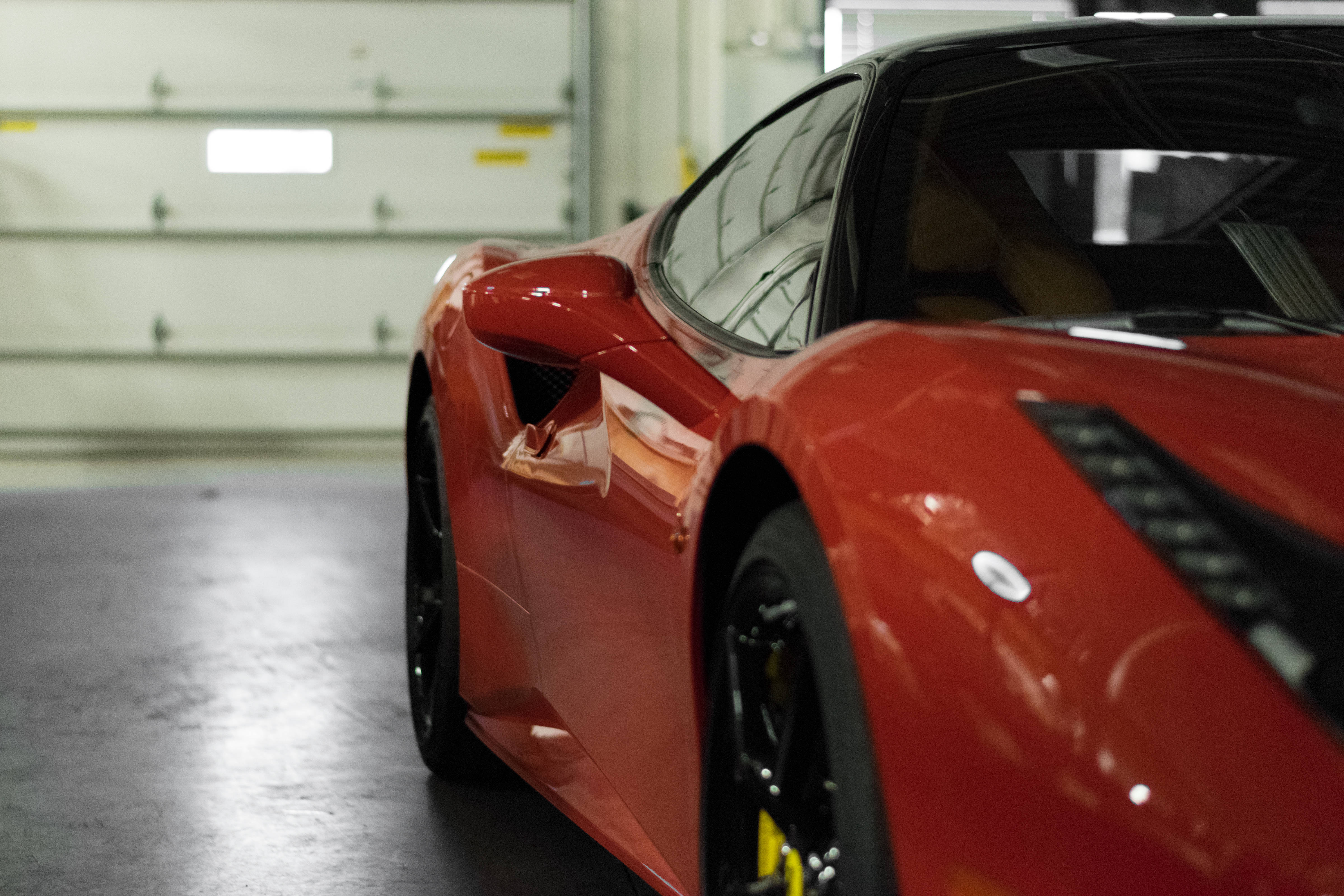 Ferrari Portofino, glossy red, garage, 4K Desktop Wallpaper