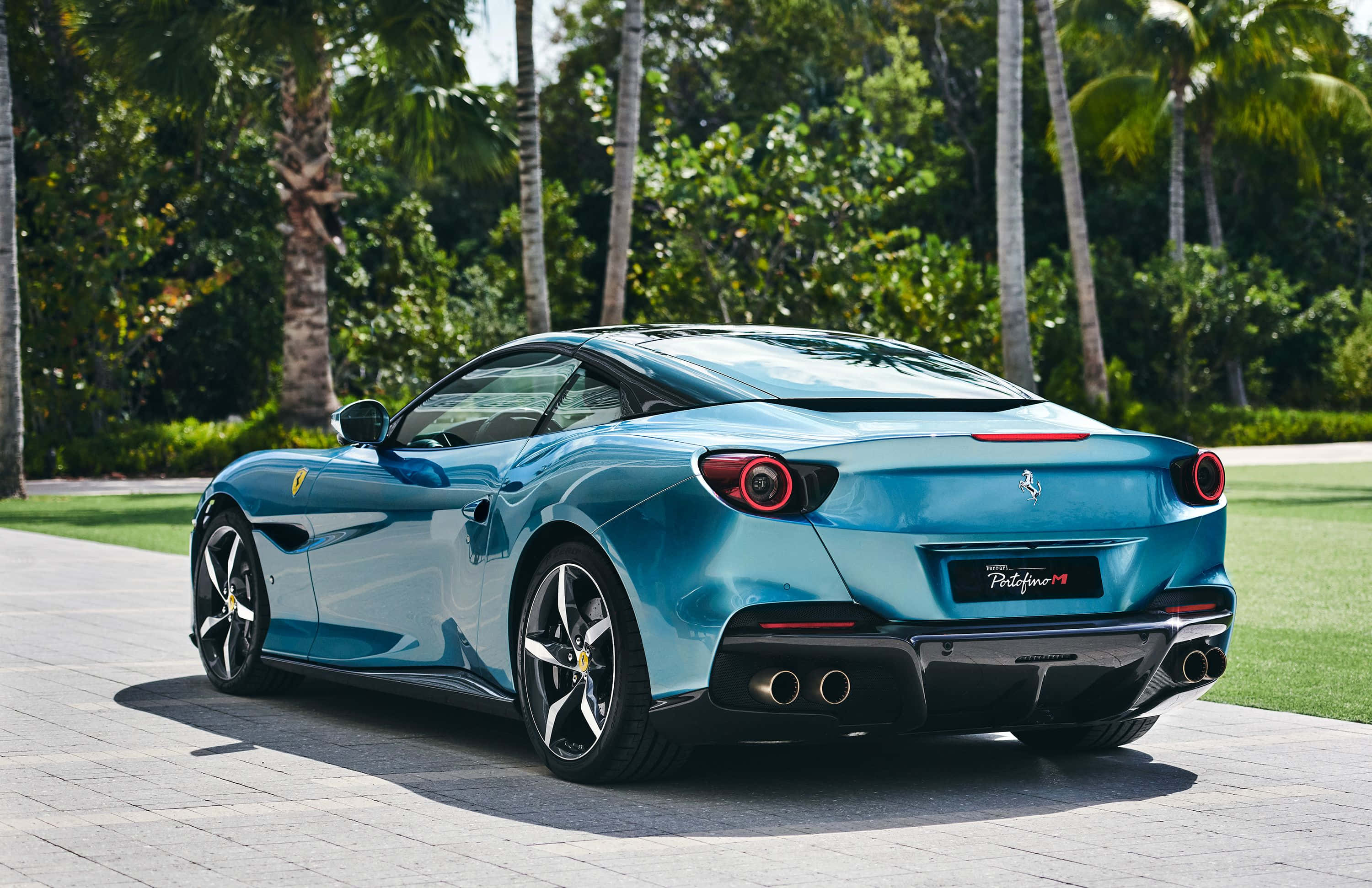 Ferrari Portofino, turquoise, stone path, 2K Desktop Wallpaper