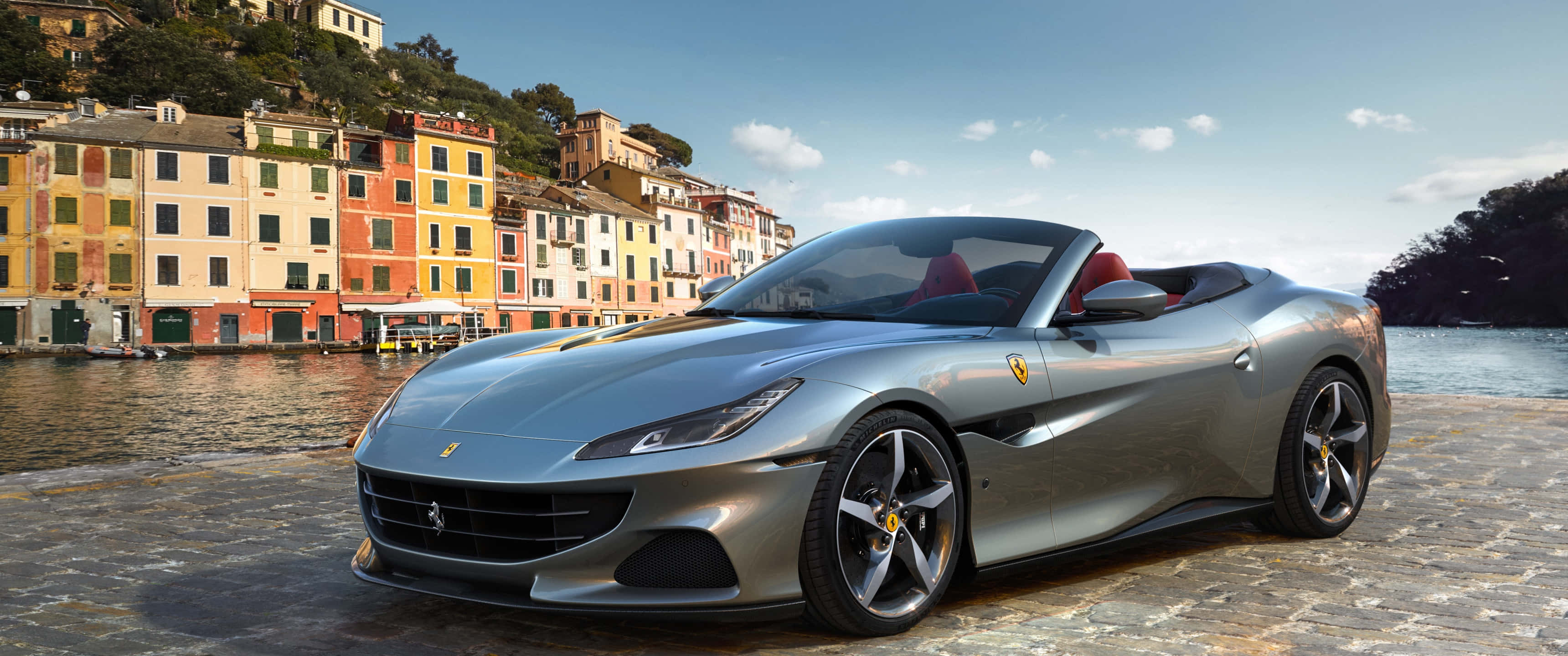 Ferrari Portofino, silver, convertible, 2K Desktop Wallpaper