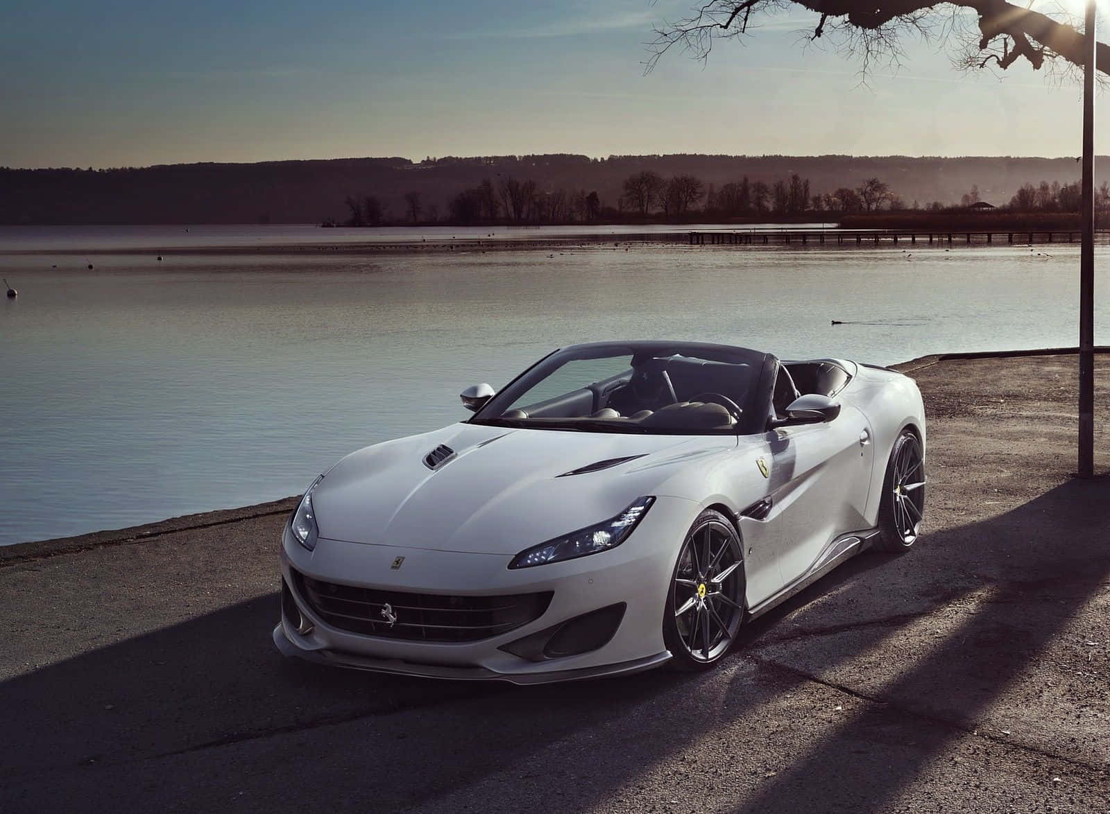 Ferrari Portofino, white, golden hour, HD Desktop Wallpaper