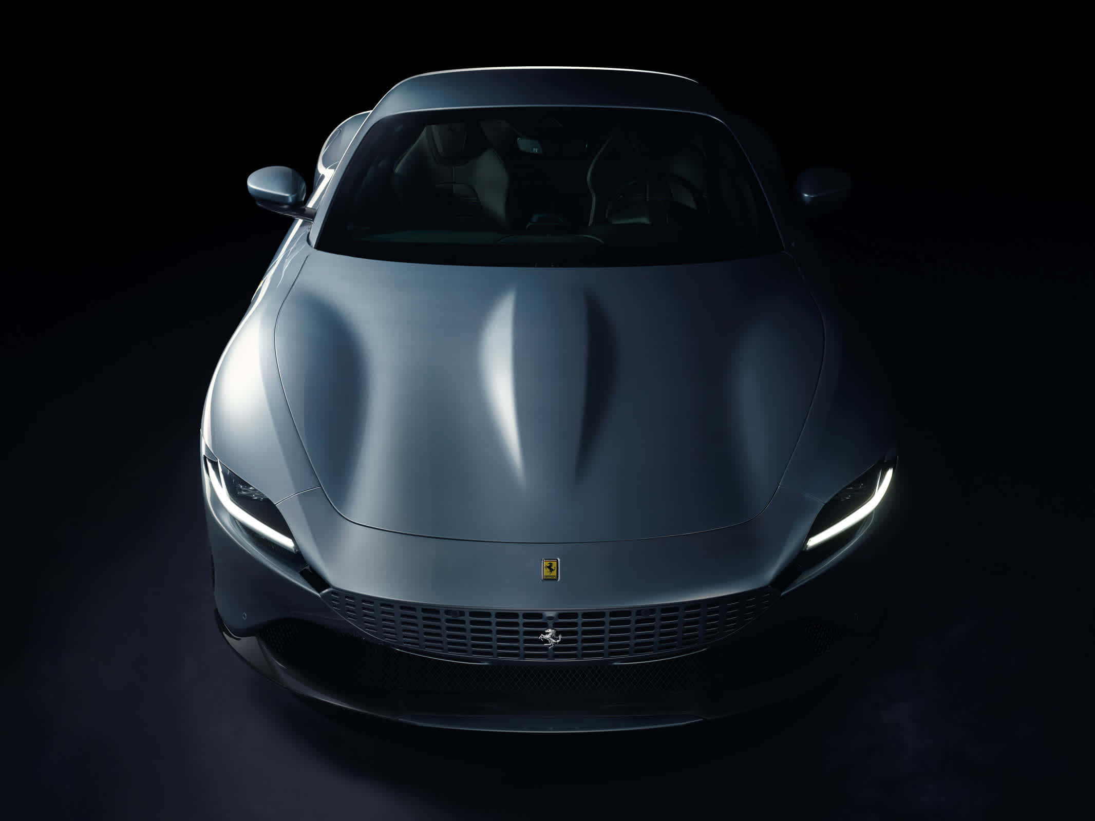 Ferrari Roma, matte gray, dramatic studio lighting, Full HD Desktop Wallpaper