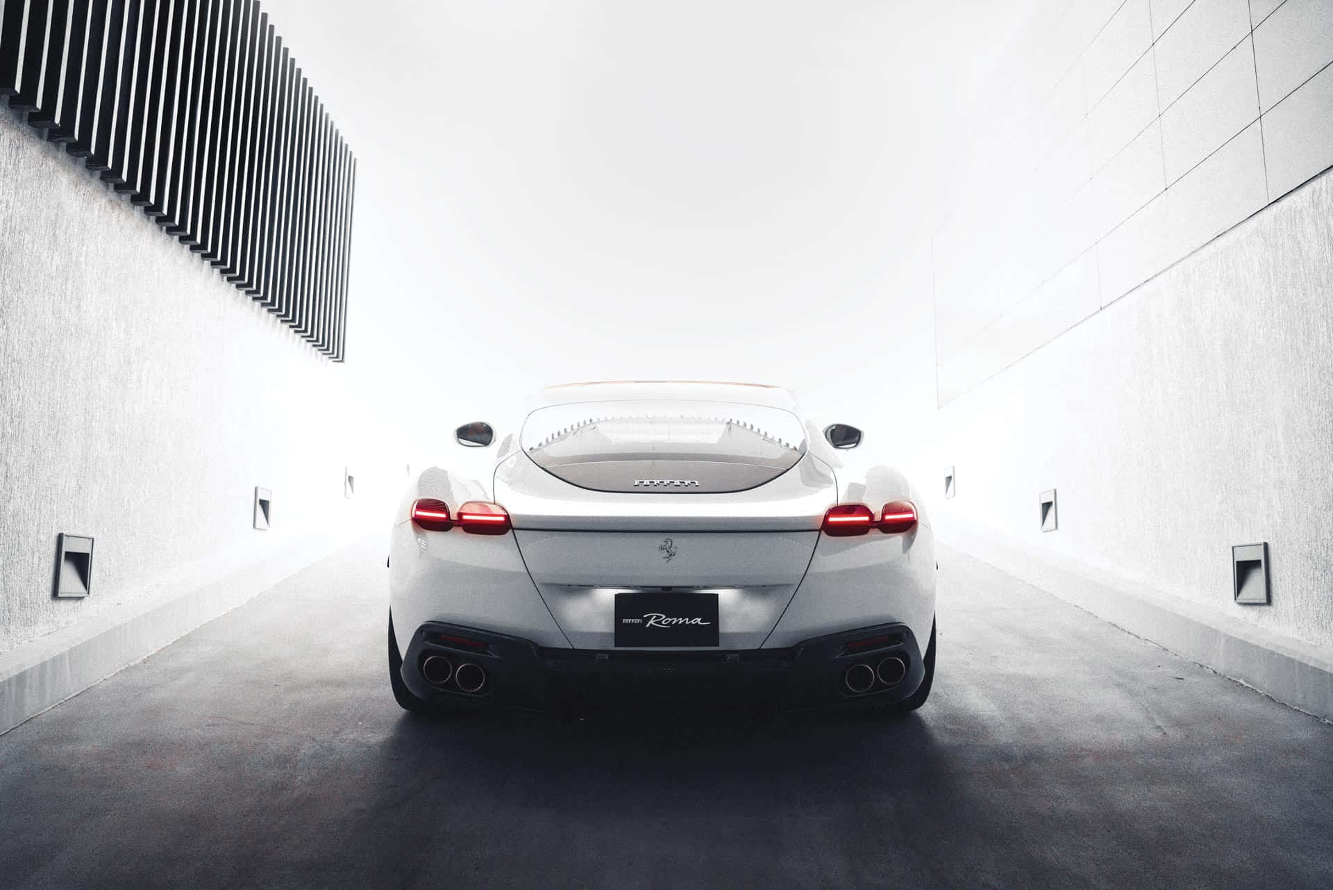 Ferrari Roma, white, minimalist concrete tunnel, Full HD Desktop Wallpaper