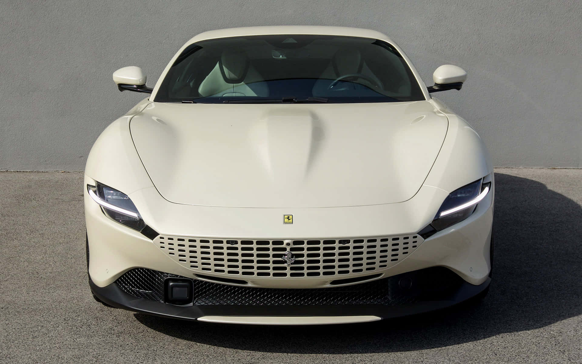 Ferrari Roma, white, plain gray wall, Full HD Desktop Wallpaper