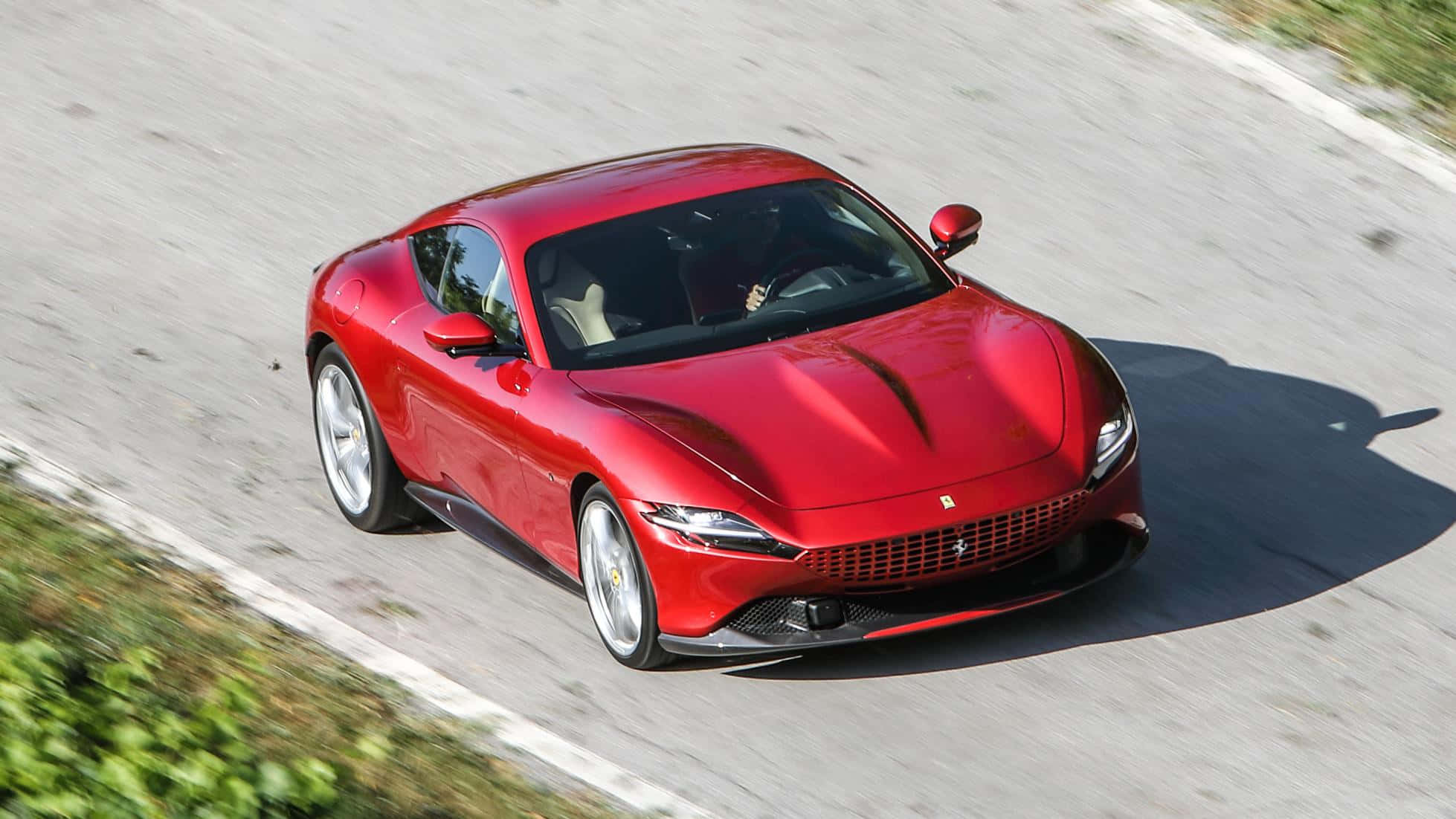 Ferrari Roma, vibrant red, winding road, Full HD Desktop Wallpaper