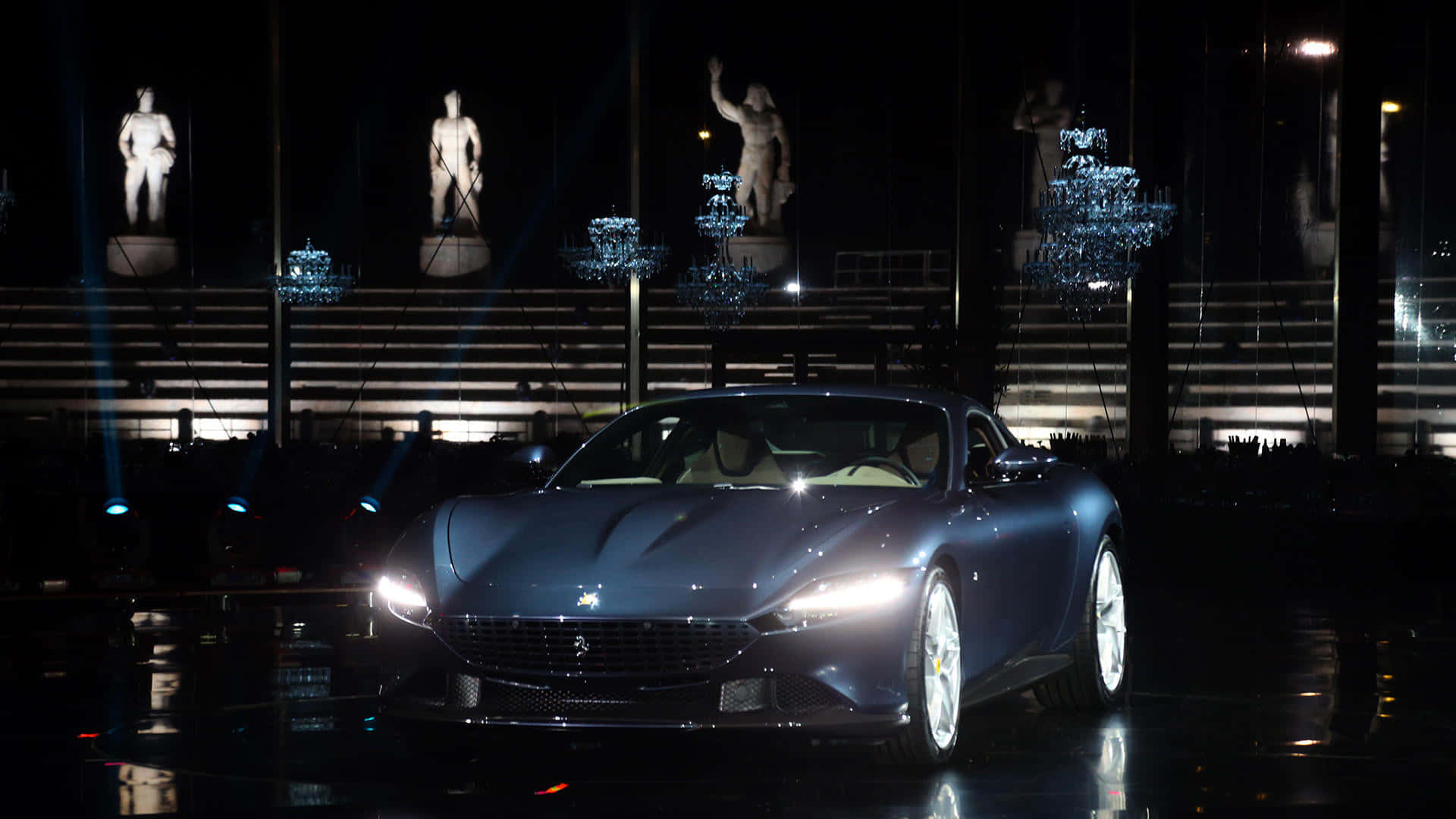 Ferrari Roma, blue, wet stage, Full HD Desktop Wallpaper