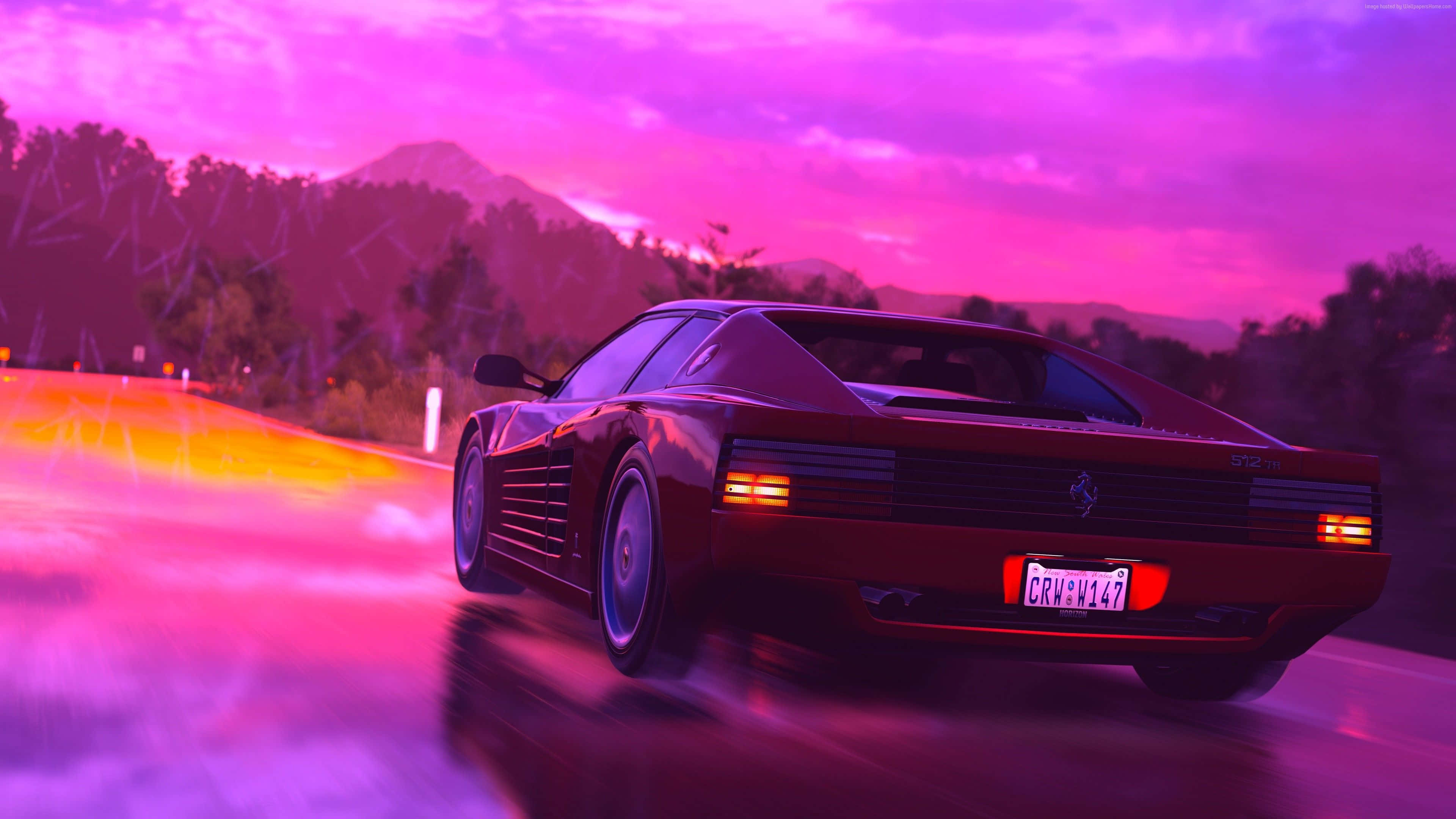 Ferrari Testarossa, red, wet road, 4K Desktop Wallpaper