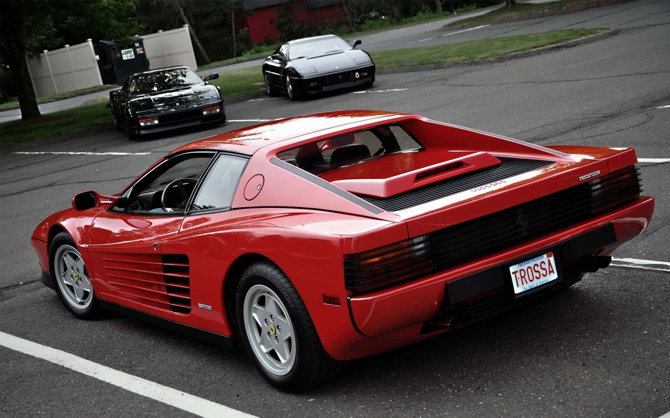 Ferrari Testarossa, glossy red, open road, 2K Desktop Wallpaper