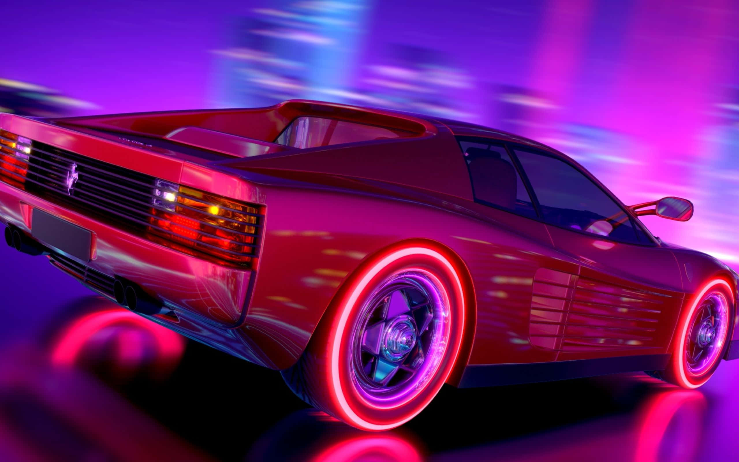 Ferrari Testarossa, red, neon pink, 2K Desktop Wallpaper