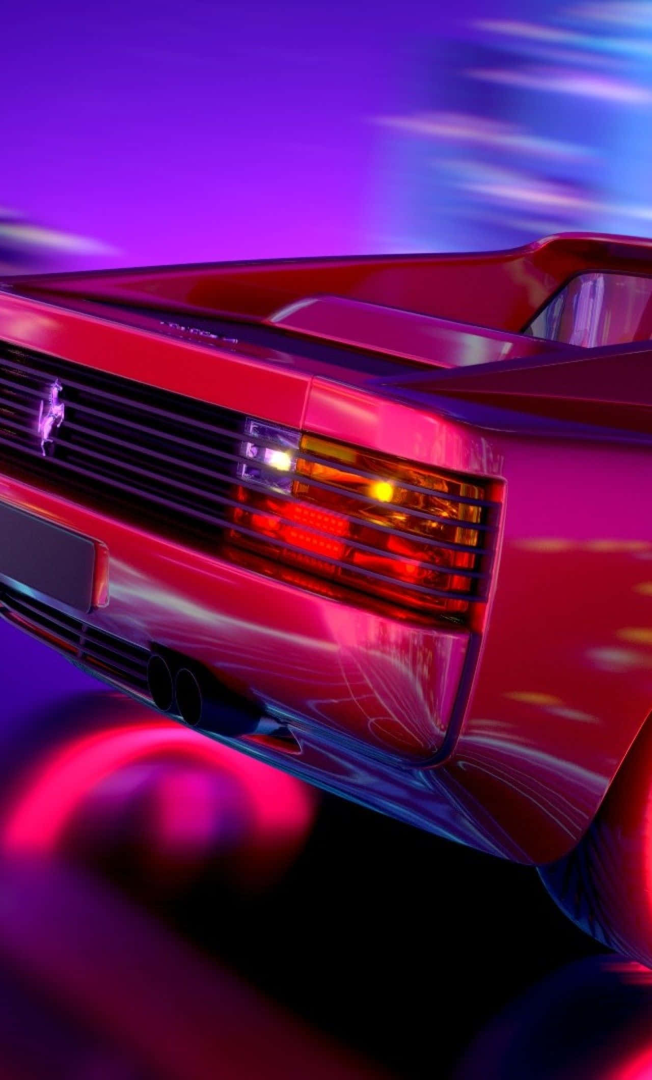 Ferrari Testarossa, glossy red, neon-drenched night, Full HD Phone Wallpaper