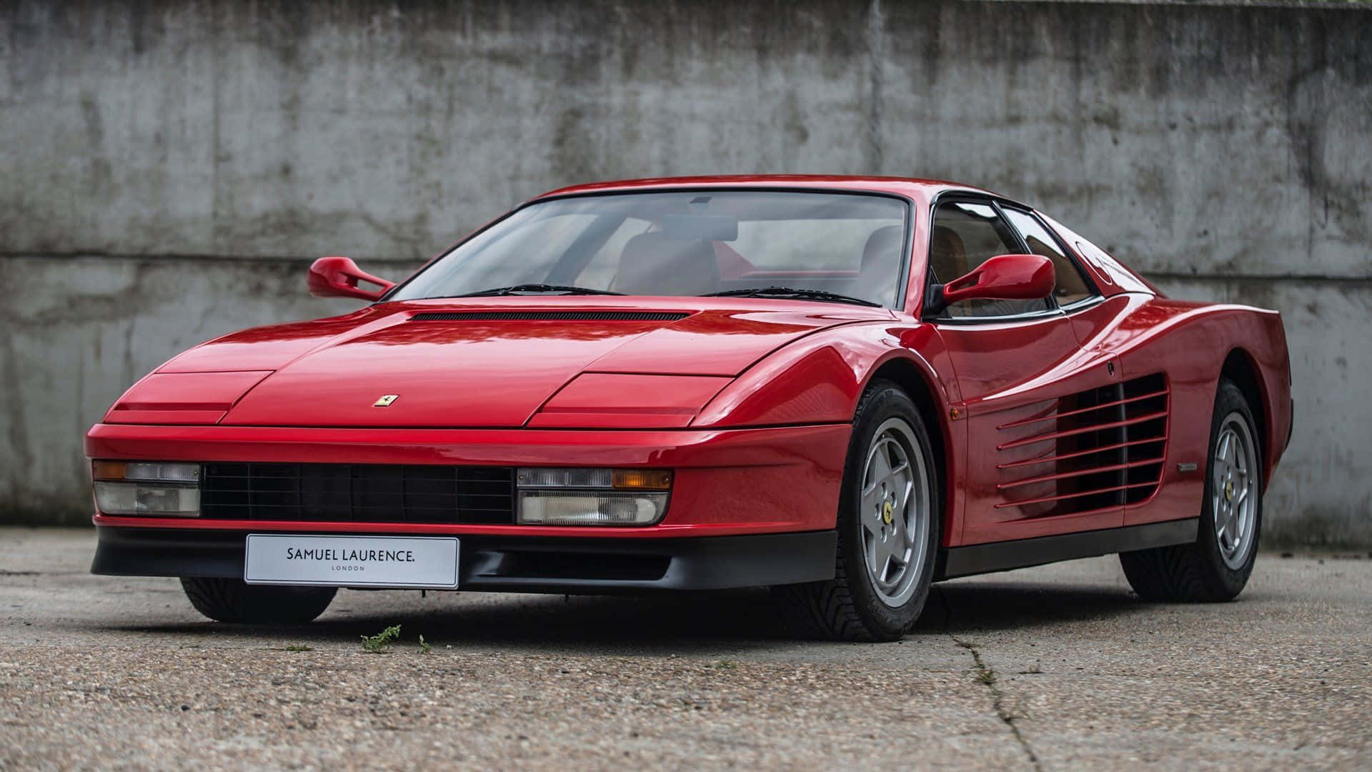 Ferrari Testarossa, glossy red, weathered concrete wall, Full HD Desktop Wallpaper