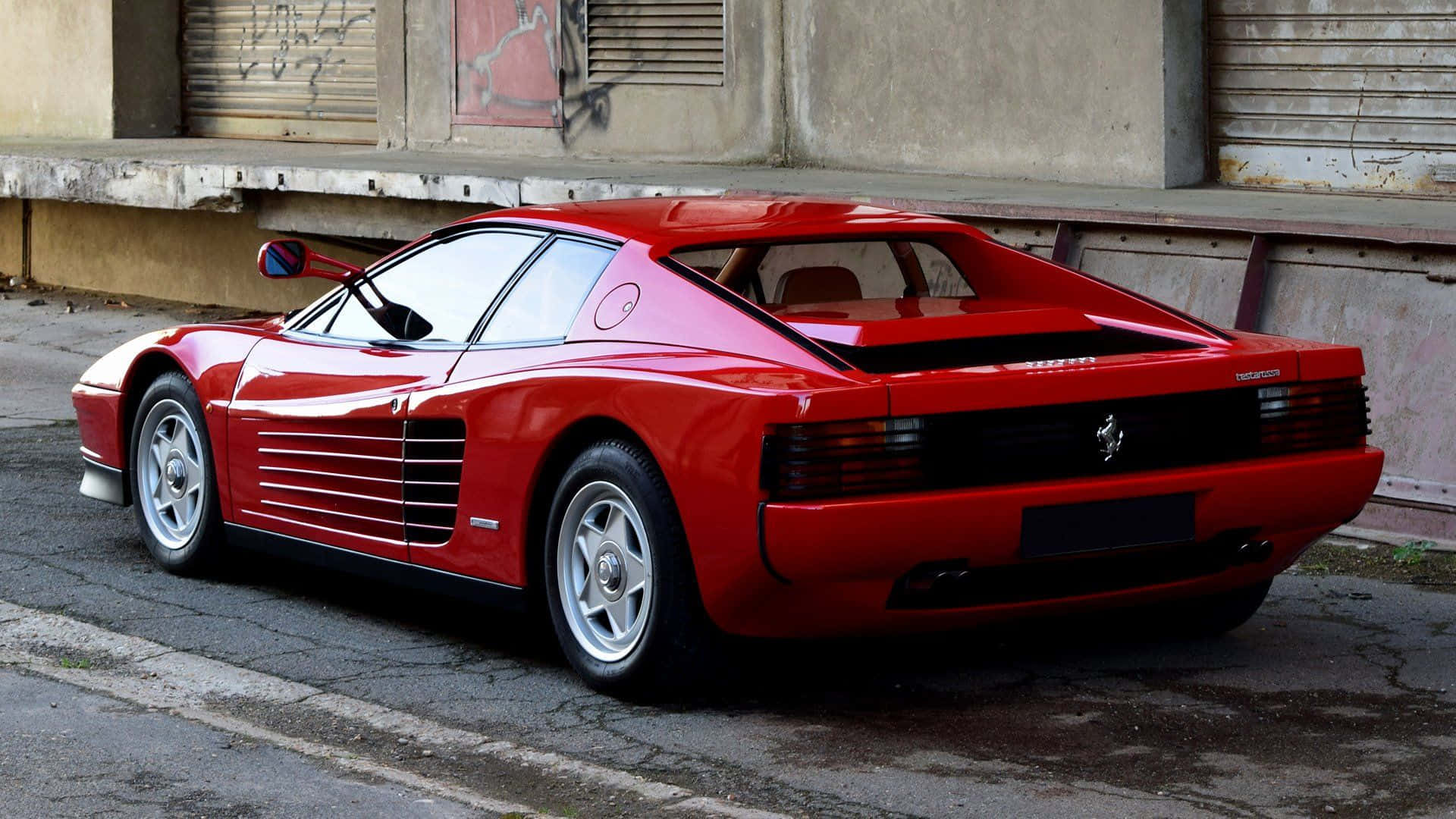 Ferrari Testarossa, glossy red, cracked urban street, Full HD Desktop Wallpaper