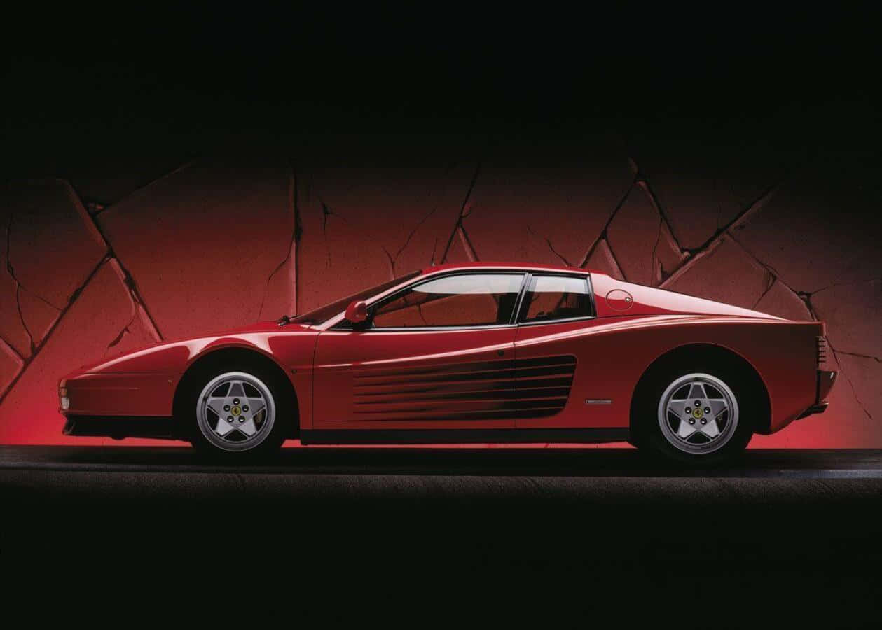 Ferrari Testarossa, red, cracked red wall, SD Desktop Wallpaper