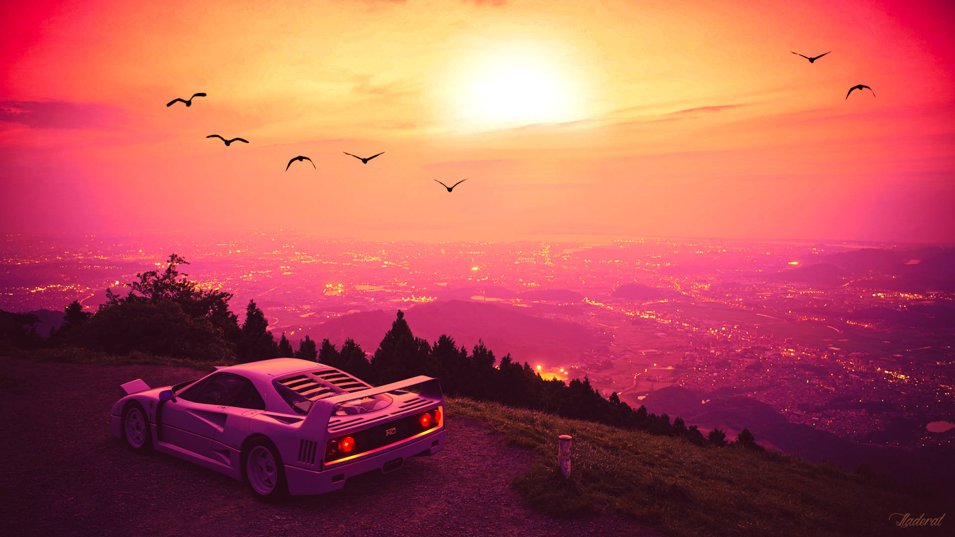 Ferrari, white sports car, sunset, Full HD Desktop Wallpaper