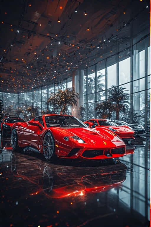 Ferrari, glossy red, showroom, SD Phone Wallpaper