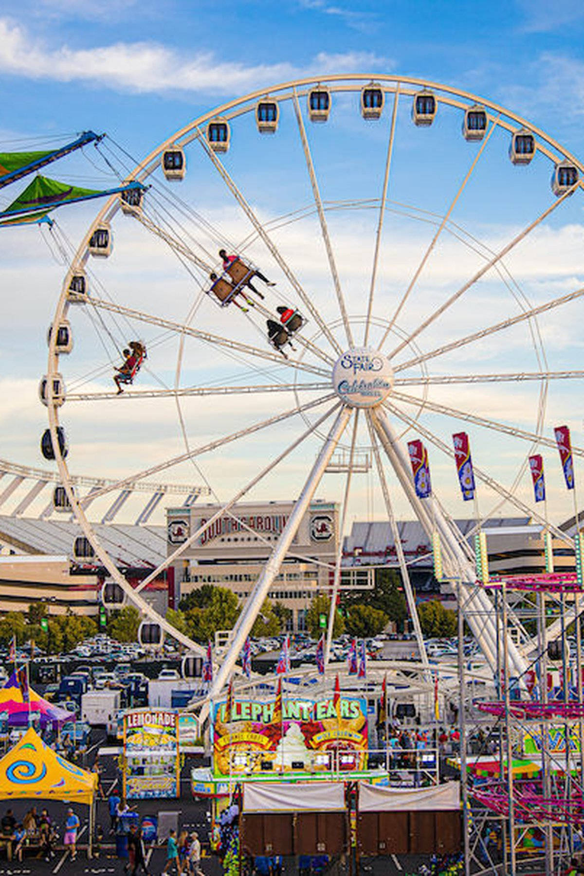 Ferris wheel, fair, bright blue sky, HD Phone Wallpaper