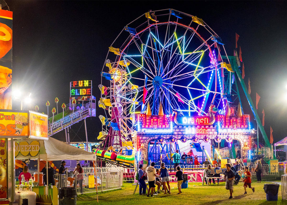 Star Ferris Wheel, nighttime carnival, neon Ferris wheel, SD Desktop Wallpaper