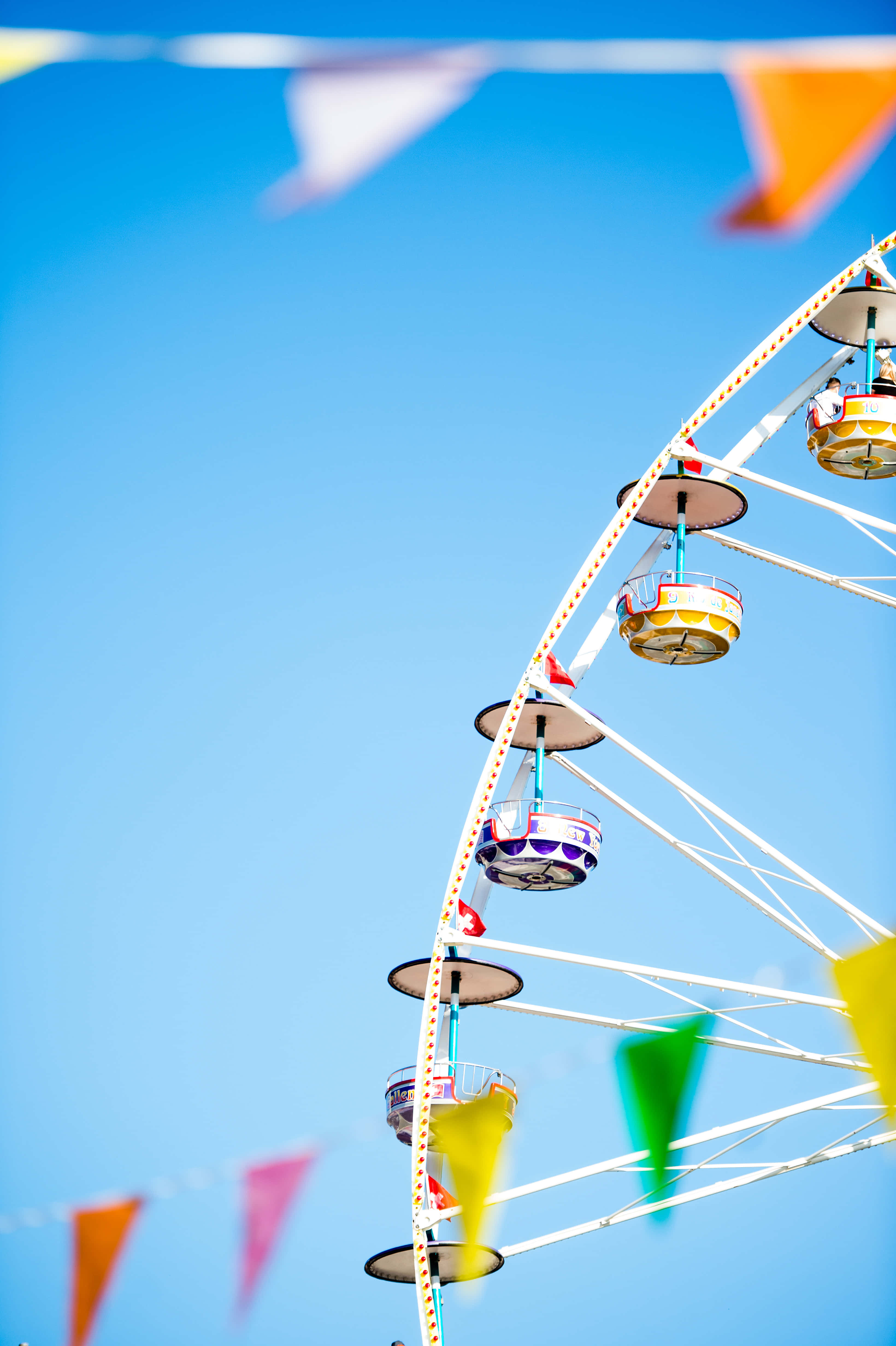 Ferris Wheel, colorful gondolas, festive bunting, 4K Phone Wallpaper