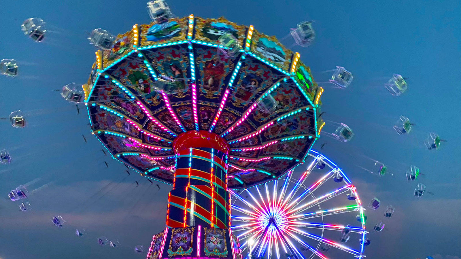 Ferris Wheel, fair swing ride, twilight sky, HD Desktop Wallpaper