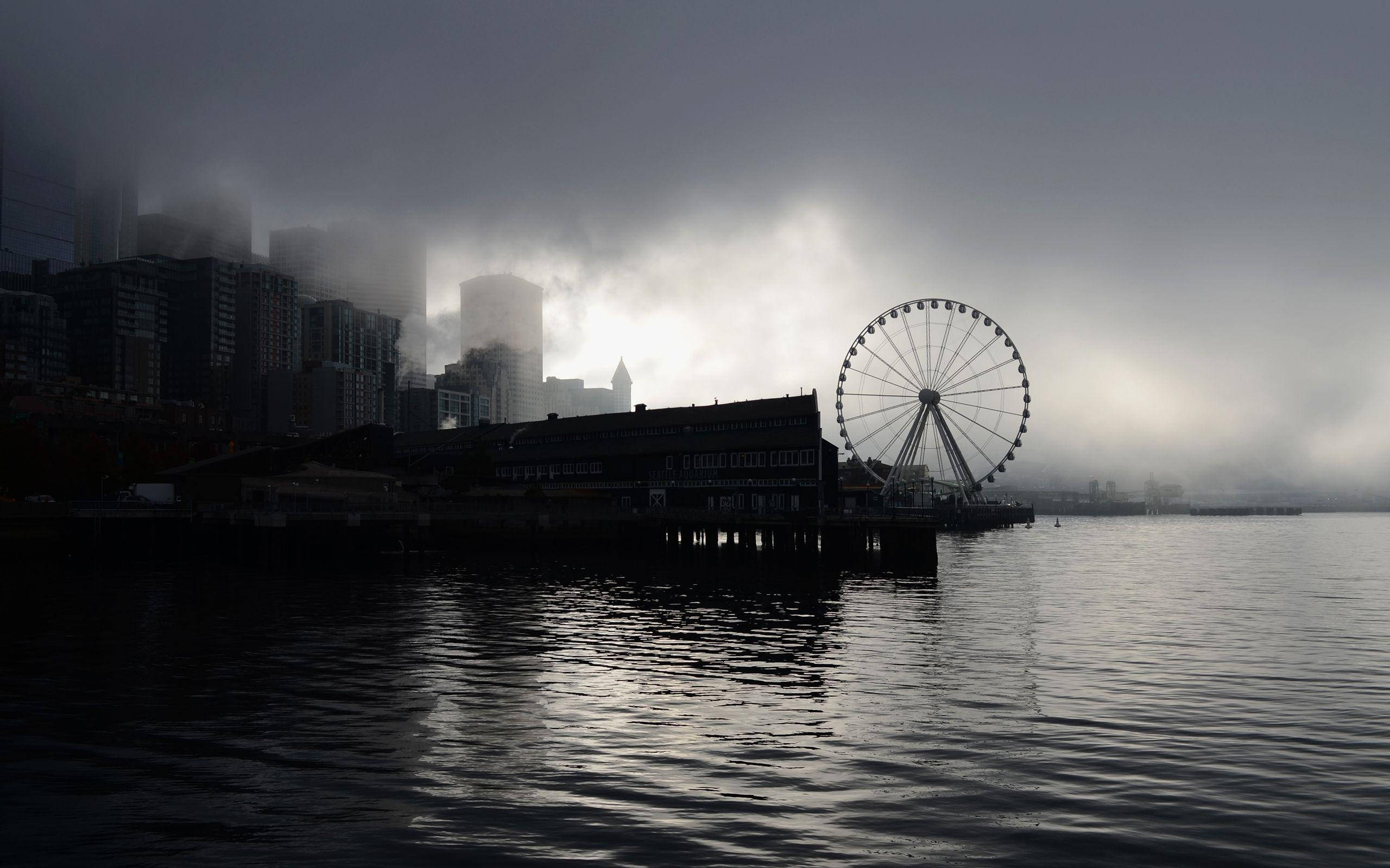 Ferris wheel, waterfront, city skyline, 2K Desktop Wallpaper