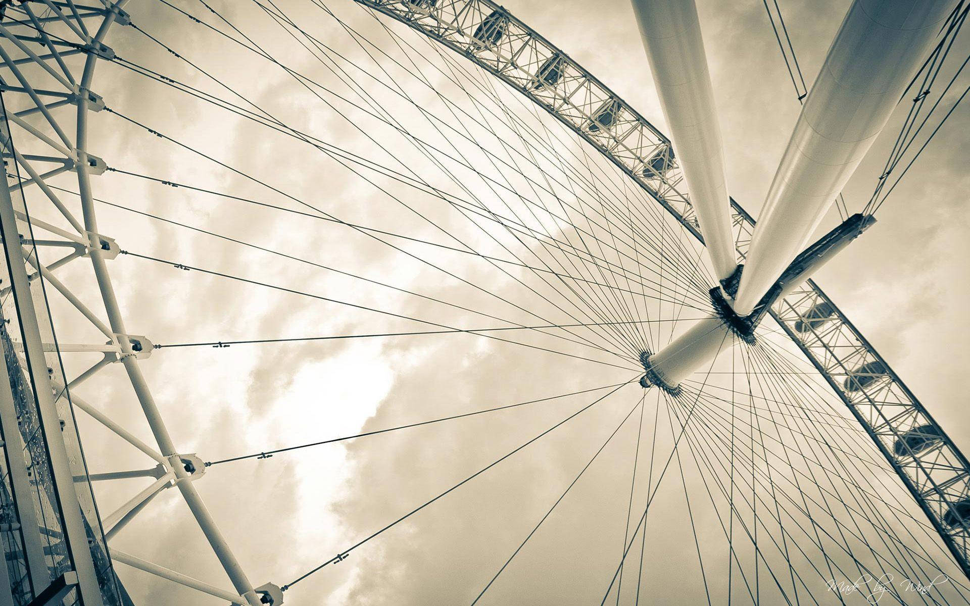 Ferris wheel, sepia photograph, metalwork, Full HD Desktop Wallpaper