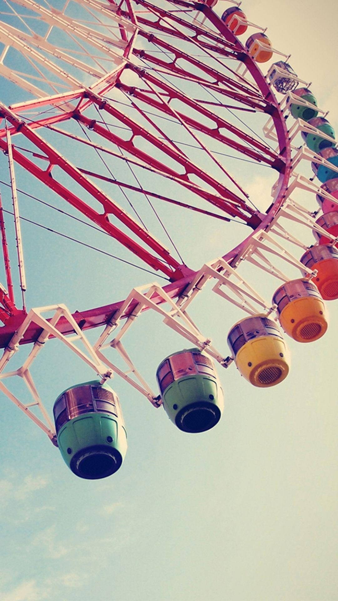 Ferris wheel, vibrant red, white, Full HD Phone Wallpaper