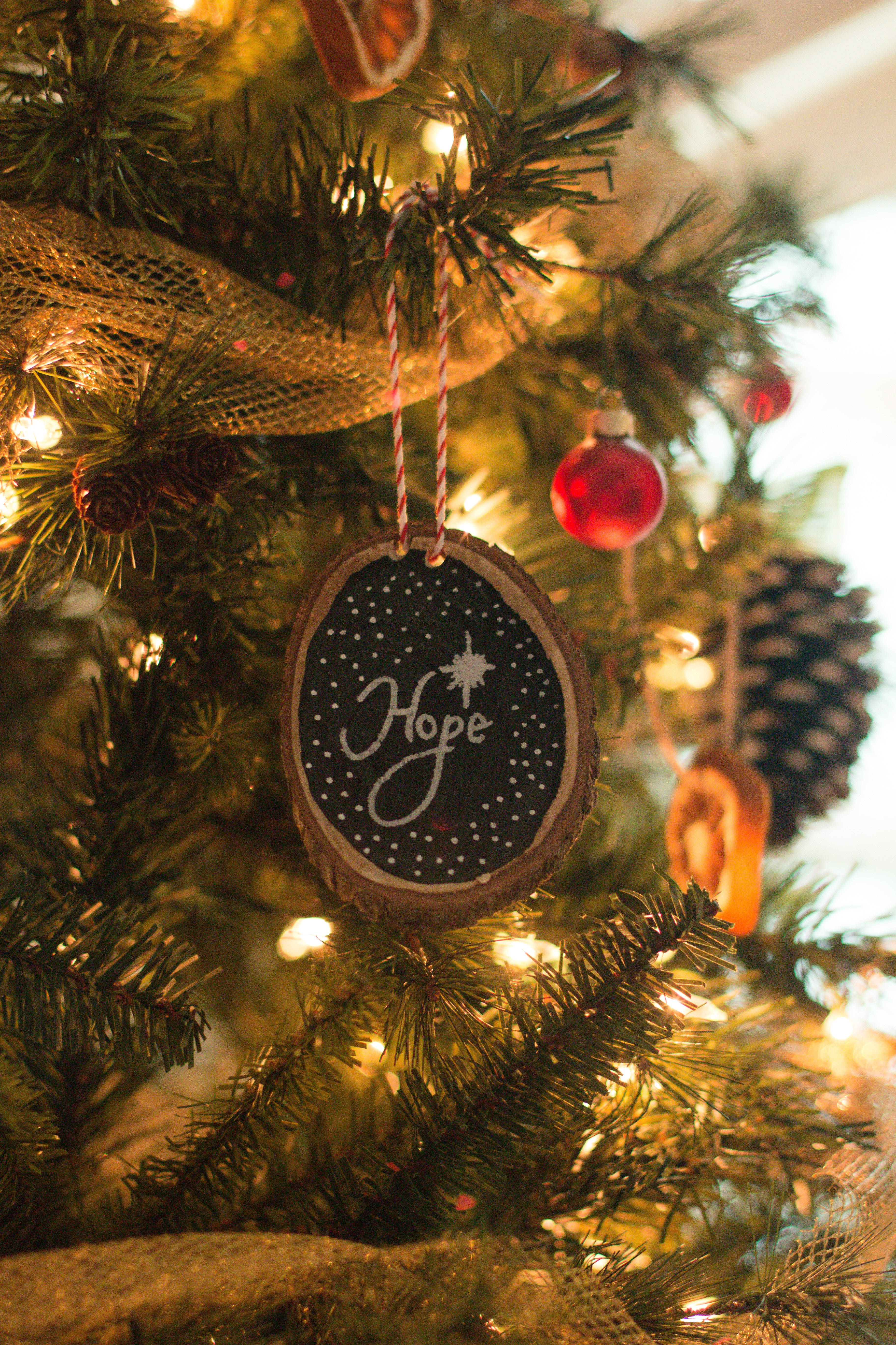 Hope, Christmas tree, rustic wooden ornament, 5K Phone Wallpaper