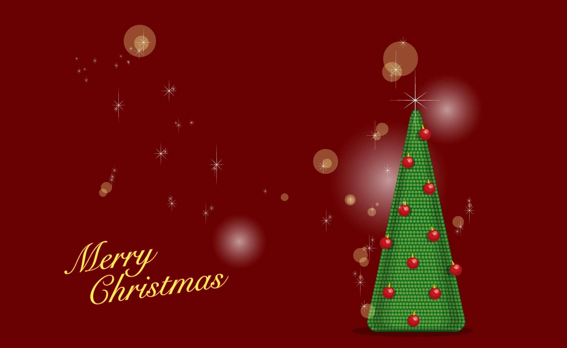 red Christmas tree, green Christmas tree, red ornaments, Full HD Desktop Wallpaper