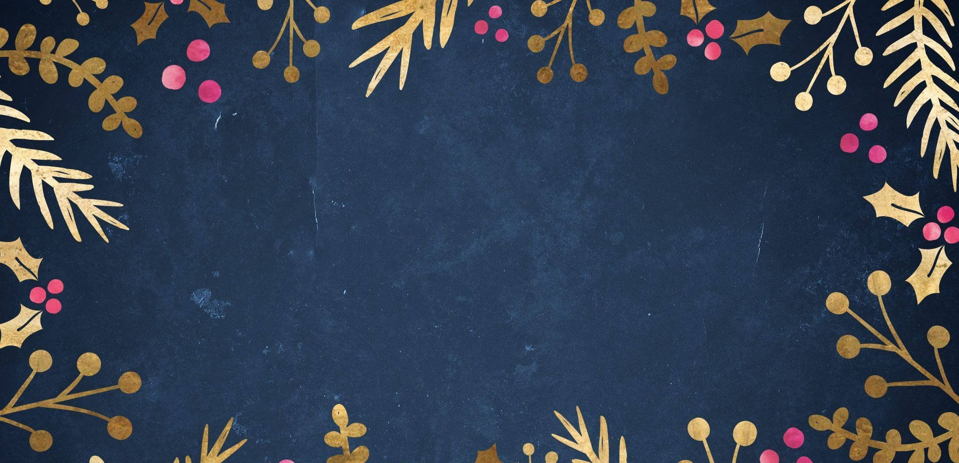 Golden holly, berry branches, textured navy blue background, Full HD Desktop Wallpaper