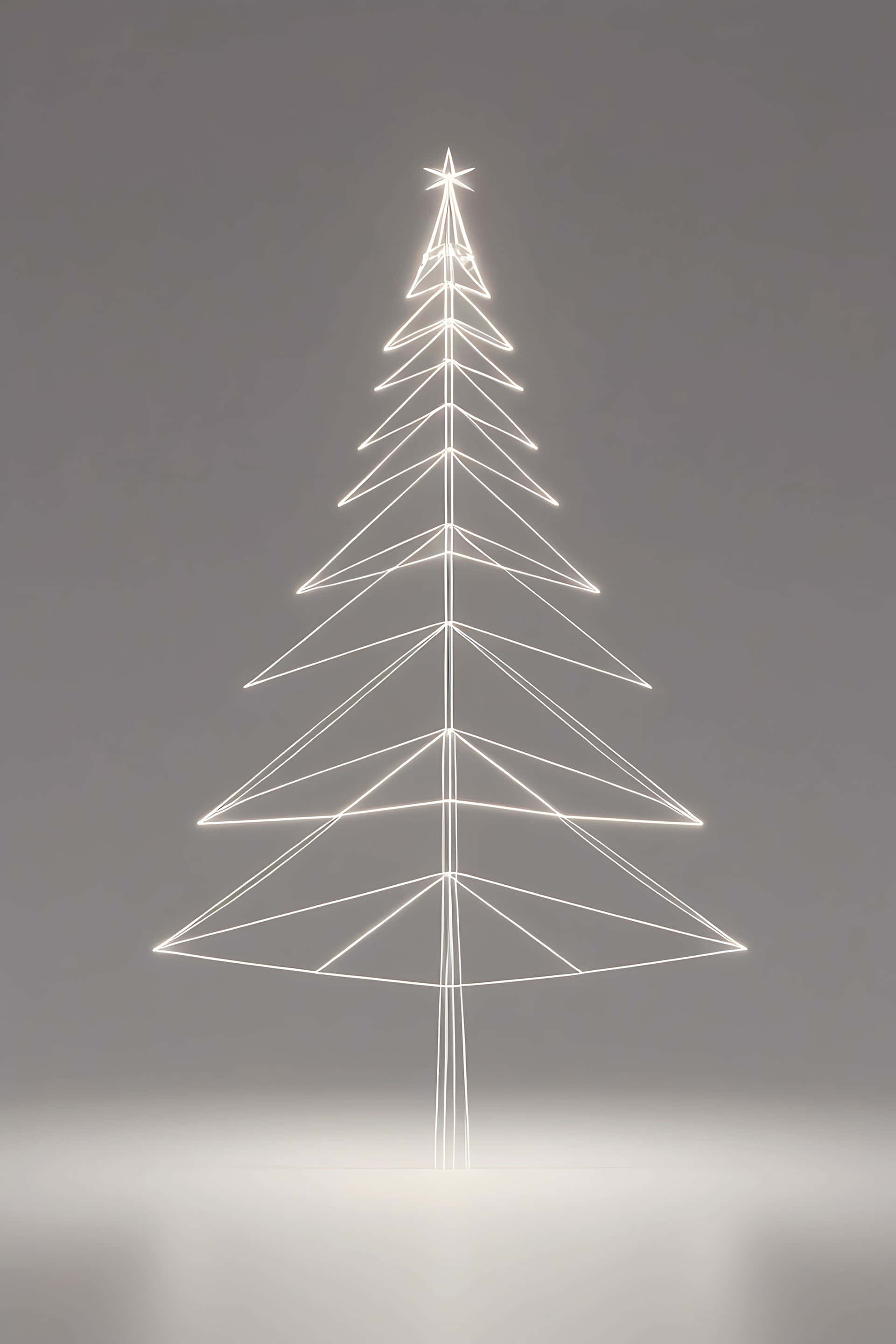 minimalist christmas tree, glowing white neon lines, soft gray background, 2K Phone Wallpaper