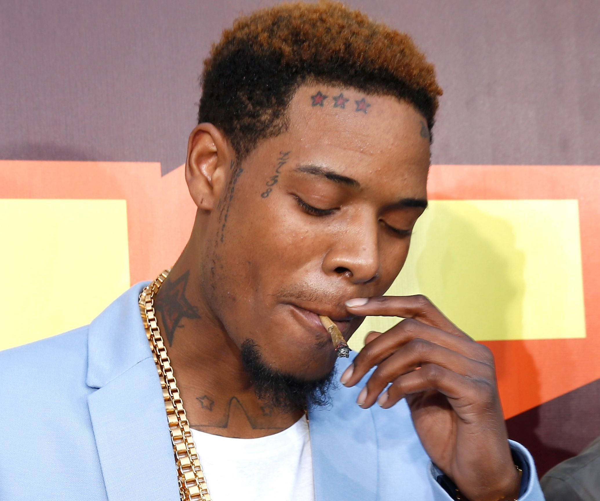 Fetty Wap, star tattoos on his forehead, light blue blazer, Full HD Desktop Wallpaper
