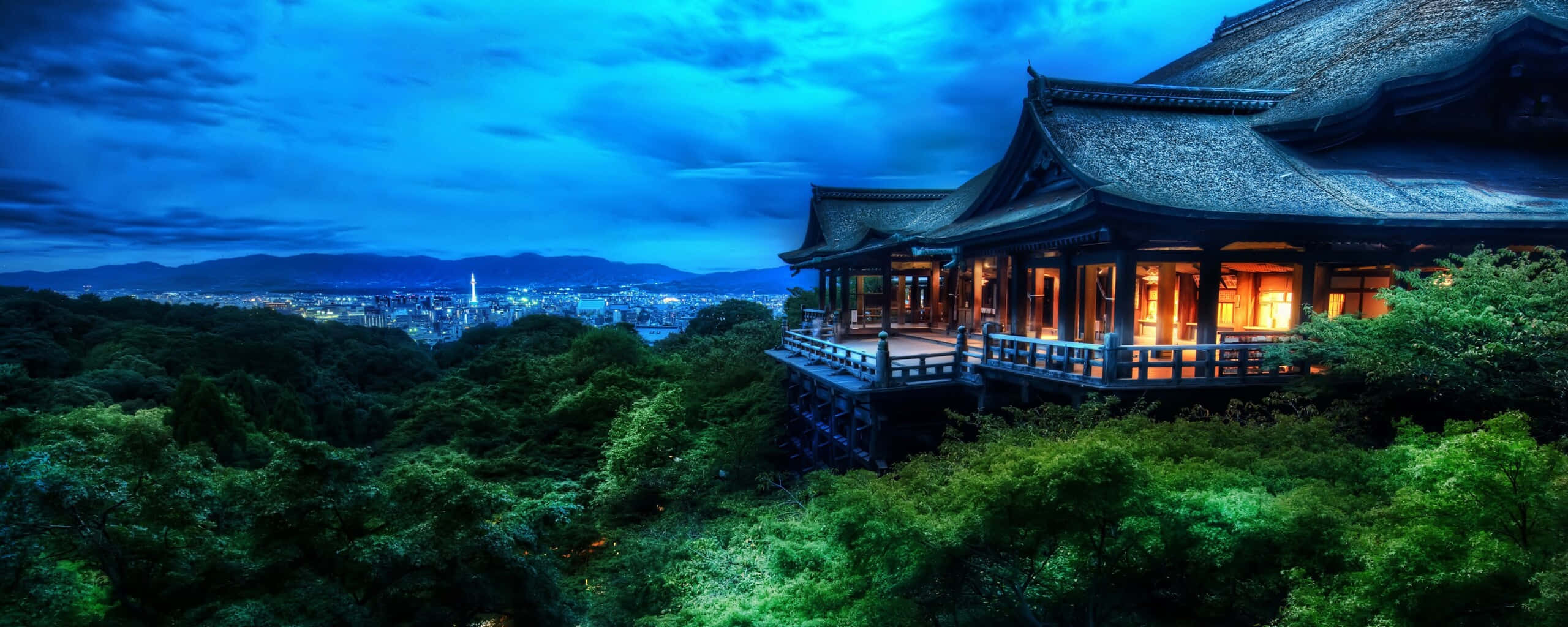 Feudal Japan, traditional Japanese temple, lush hillside, 2K Desktop Wallpaper