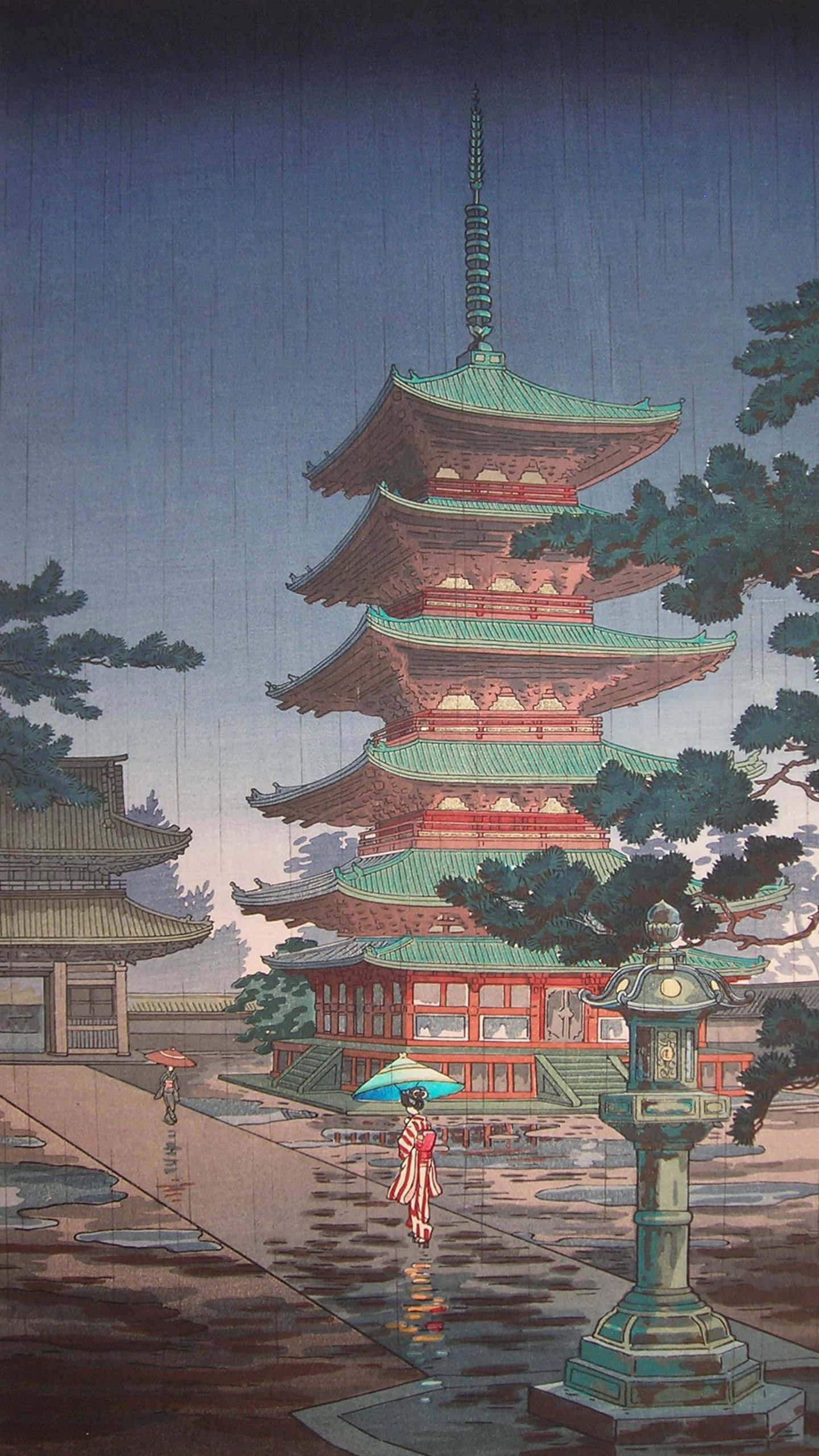 Feudal Japan, kimono, blue umbrella, 2K Phone Wallpaper