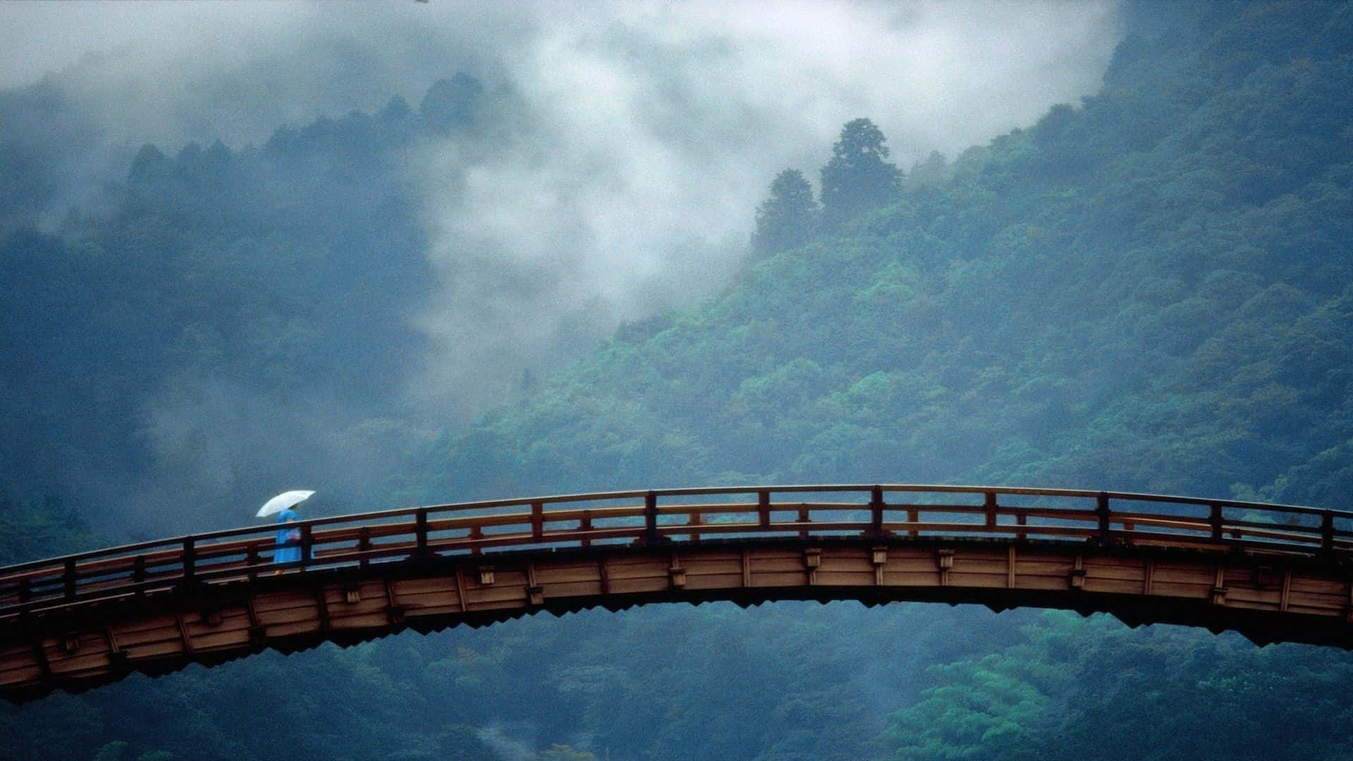 Japanese Landscape, mystical mountain, lone figure, Full HD Desktop Wallpaper