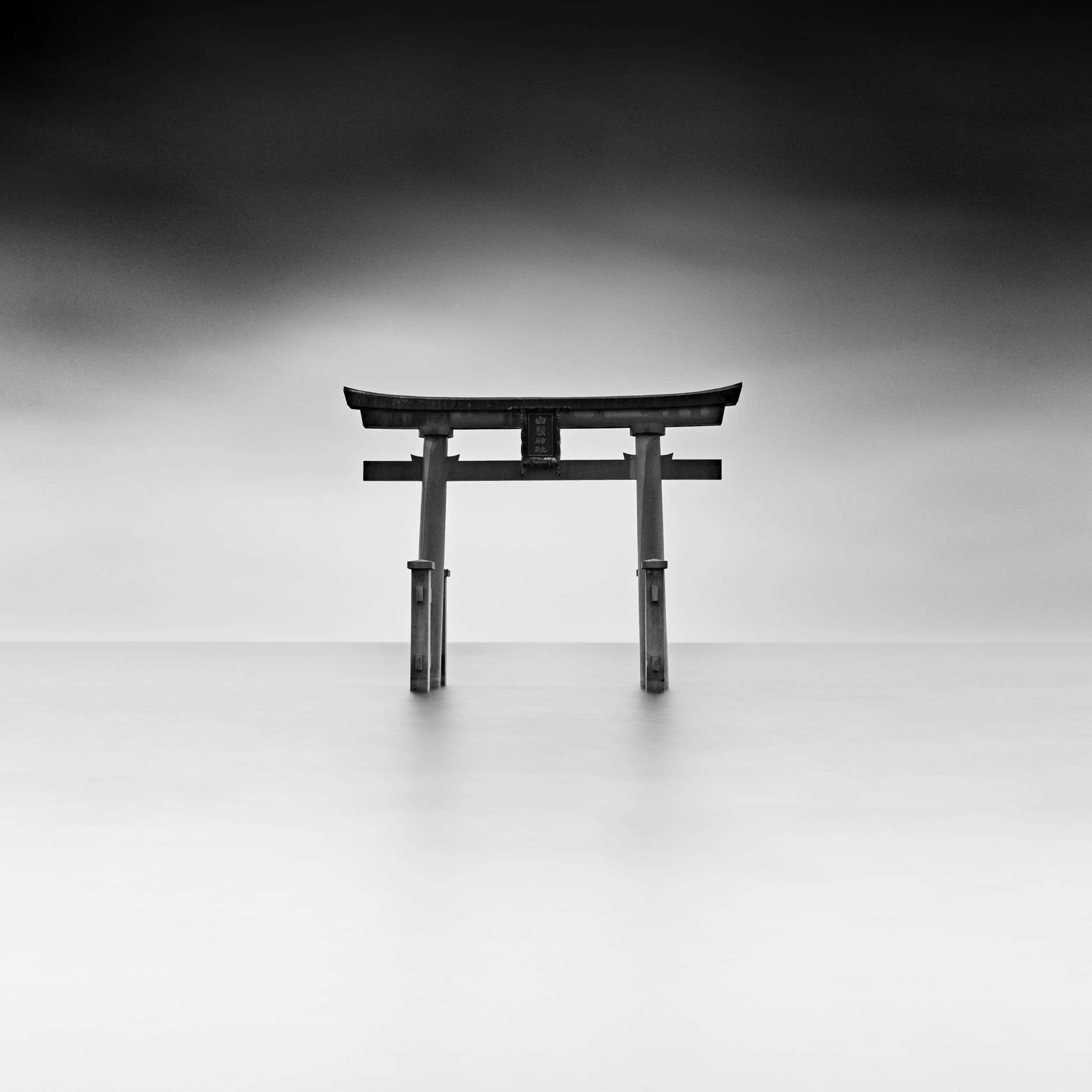 torii gate, wooden torii gate, monochrome landscape, Full HD Desktop Wallpaper