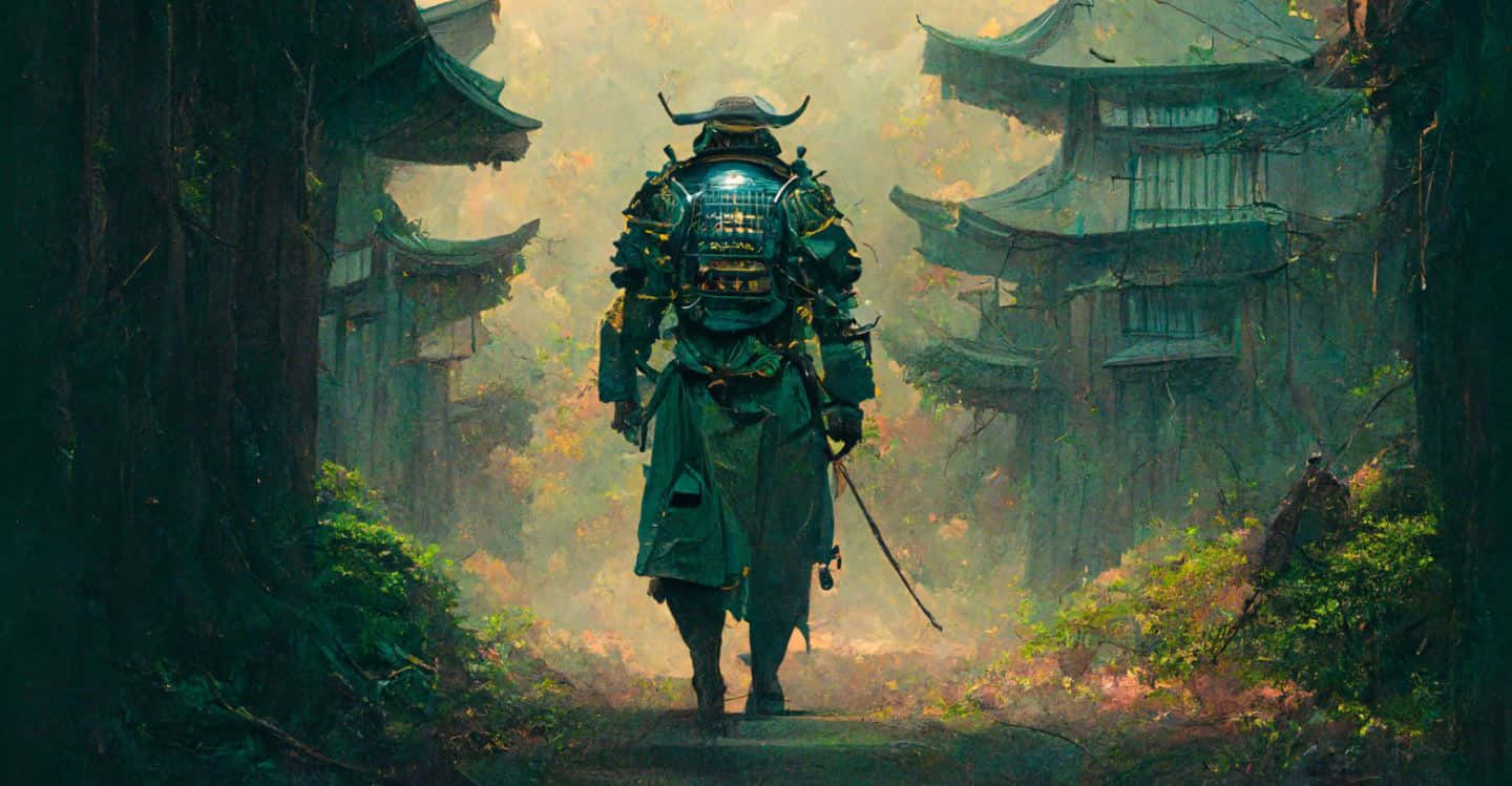 Feudal Japan, samurai, ornate green armor, HD Desktop Wallpaper