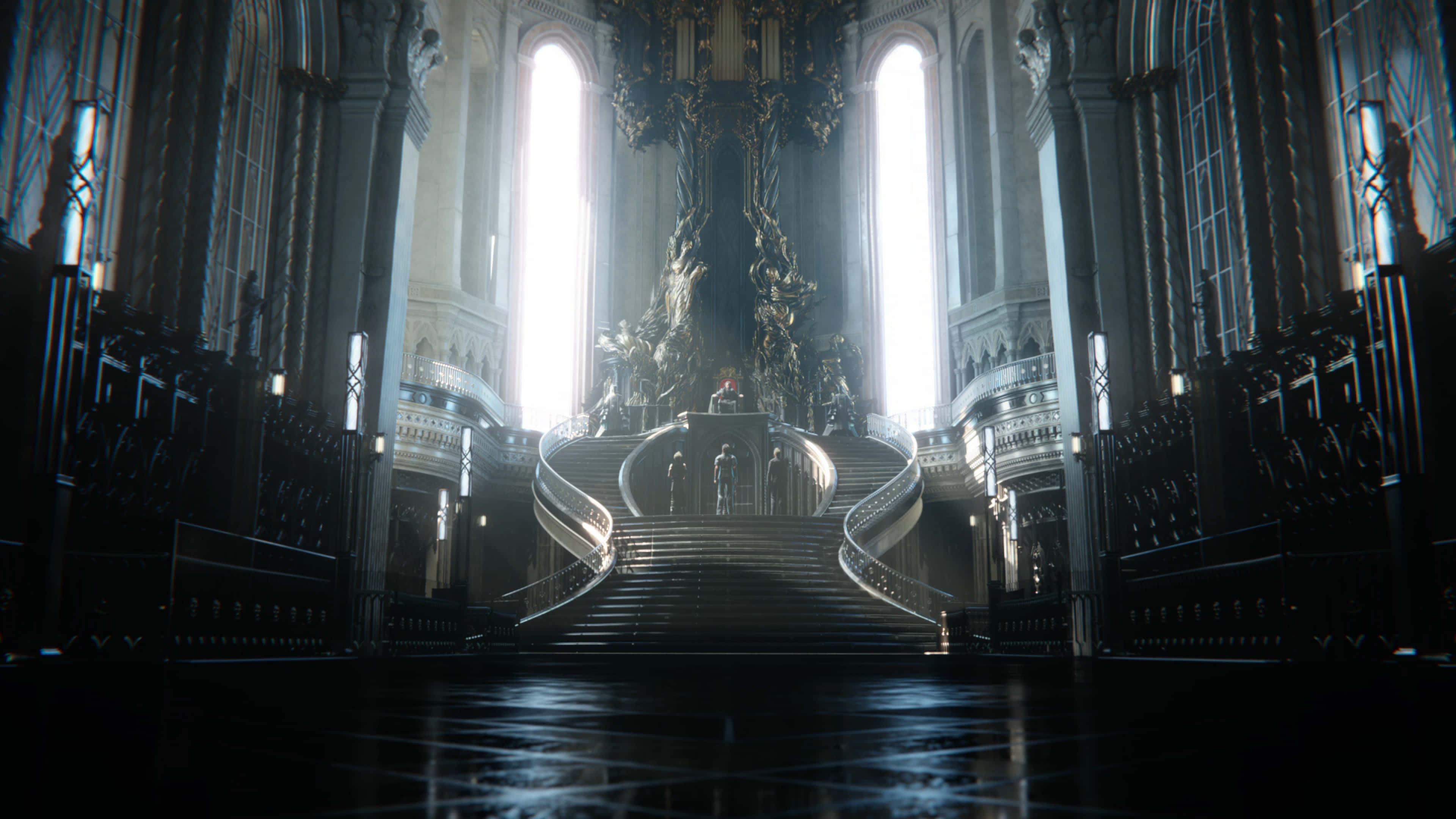 FF 15, cathedral interior, stained glass windows, 4K Desktop Wallpaper