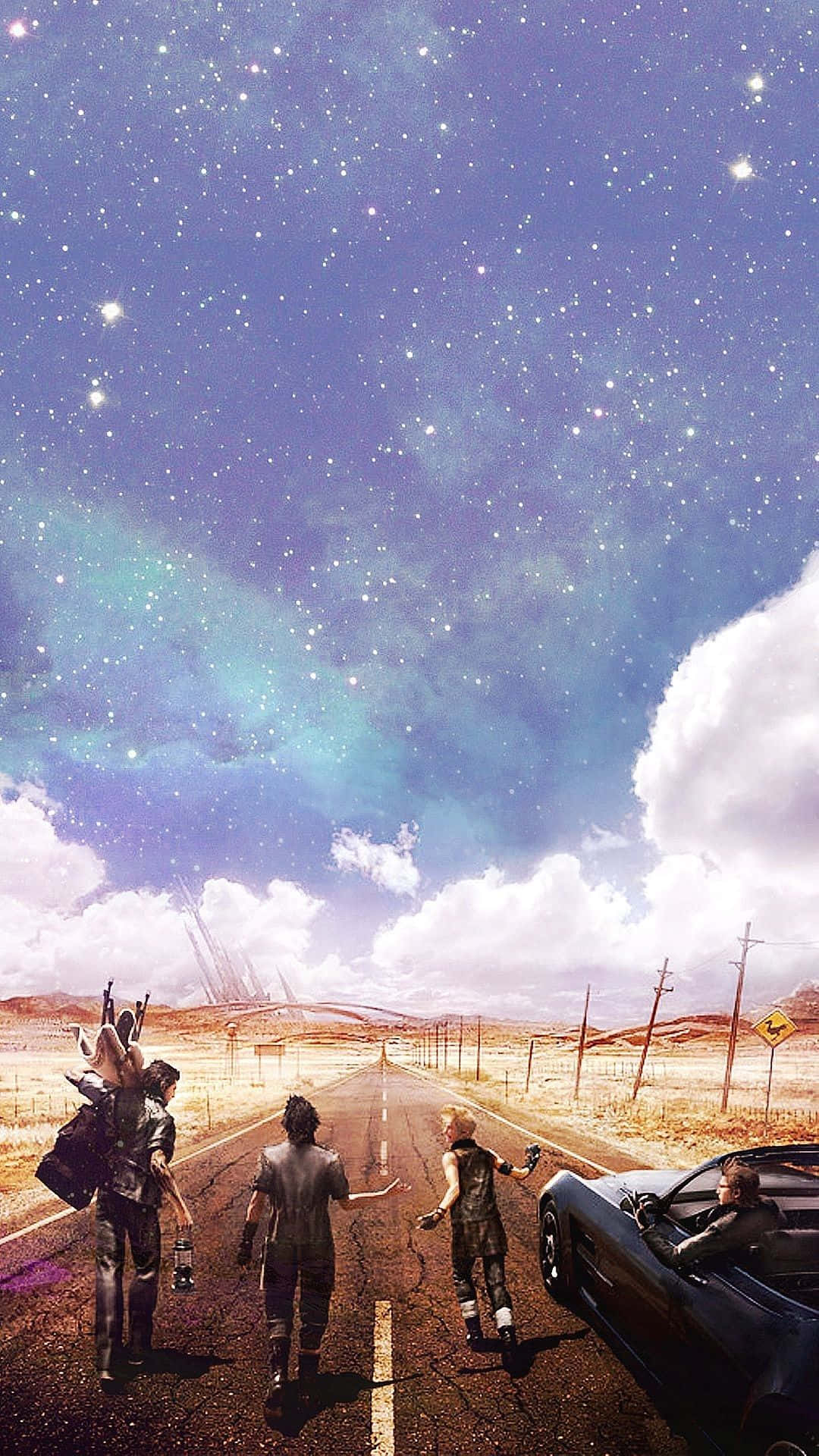 Ff 15, desert road, vast starry sky, Full HD Phone Wallpaper