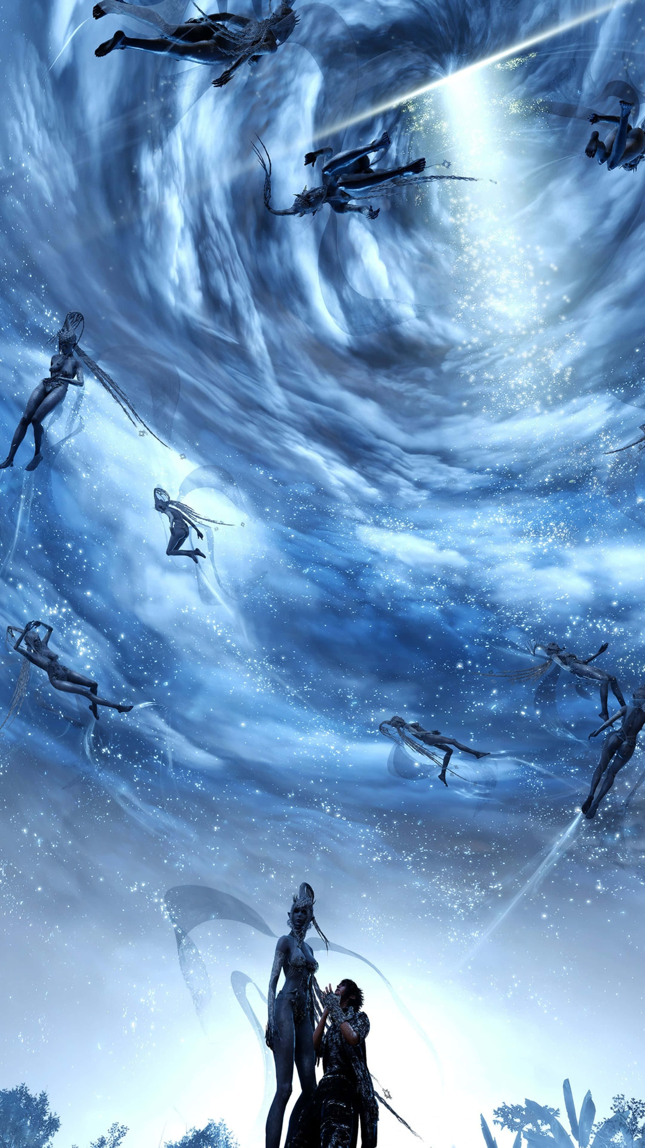 Ff 15, cosmic vortex, floating warriors, 4K Phone Wallpaper