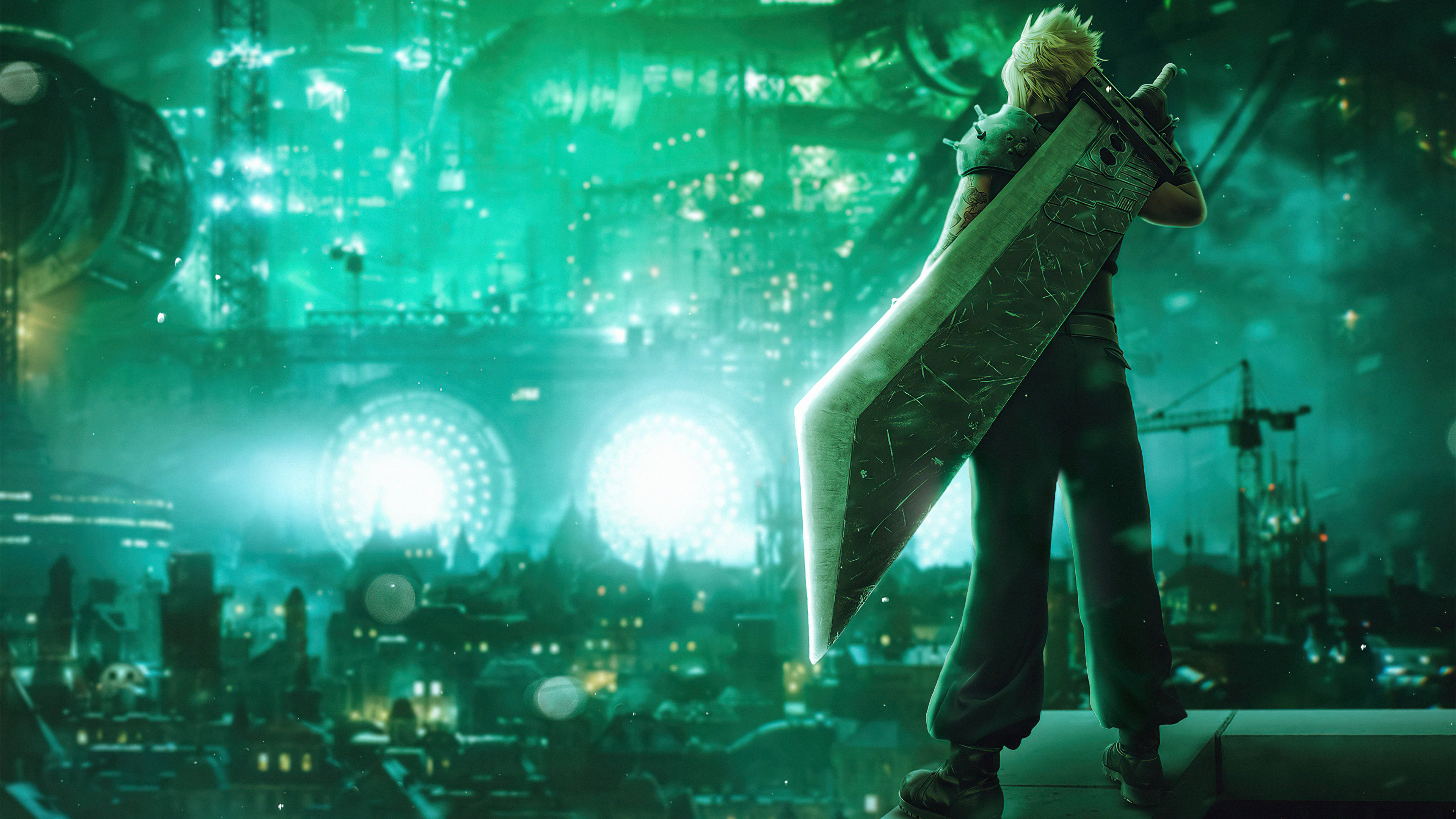 FF7, Cloud, giant glowing sword, 4K Desktop Wallpaper