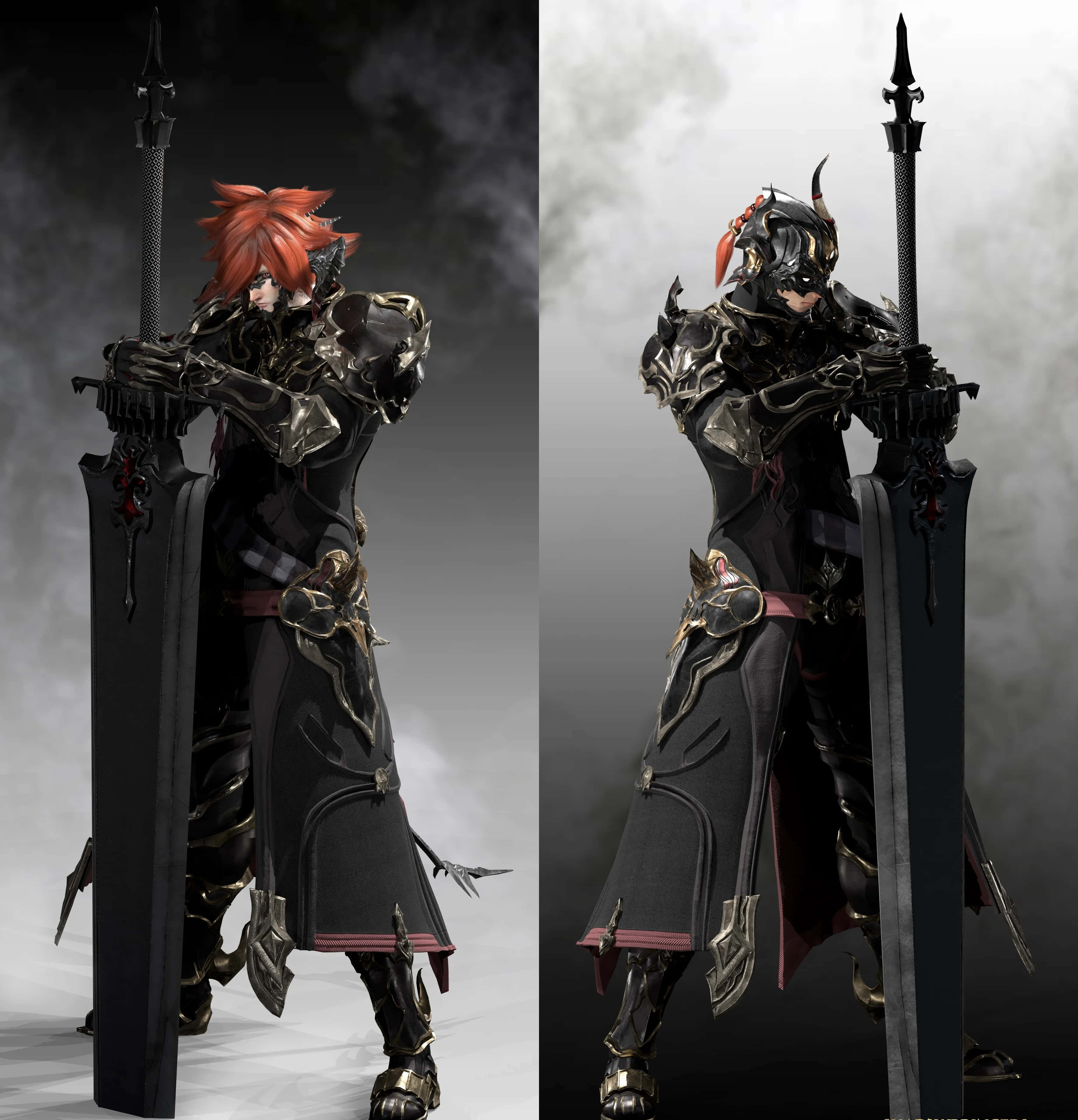 Ffxiv Dark Knight, massive swords, smoky gray backdrops, 2K Phone Wallpaper