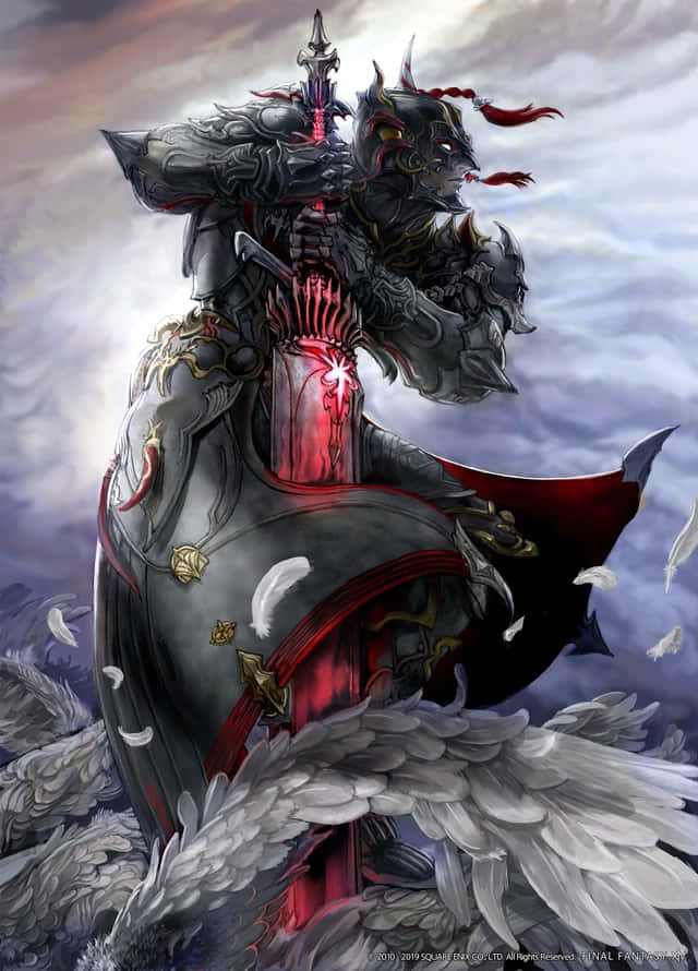 Ffxiv Dark Knight, glowing red core, winged horse, SD Phone Wallpaper