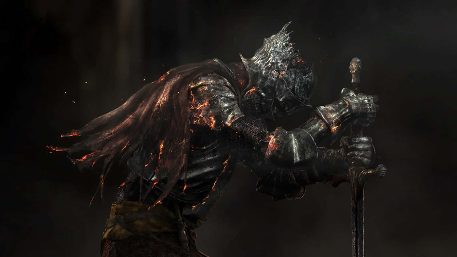 Dark Knight, scorched armor, sword, HD Desktop Wallpaper