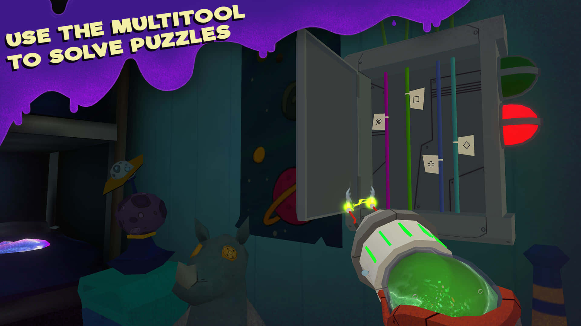 FGTeeV, glowing green multitool, dimly lit spaceship room, Full HD Desktop Wallpaper