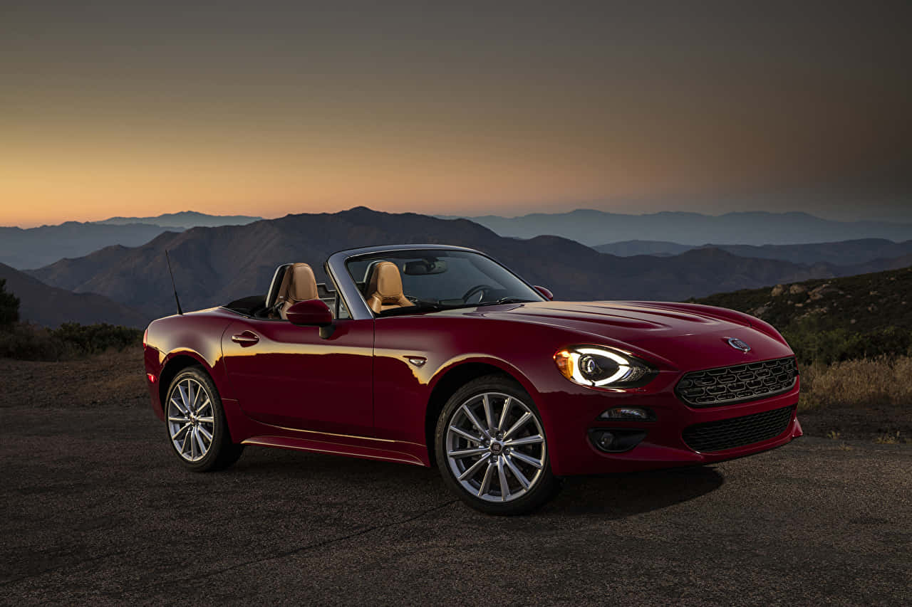 Fiat 124 Spider, glossy red, mountain road, HD Desktop Wallpaper