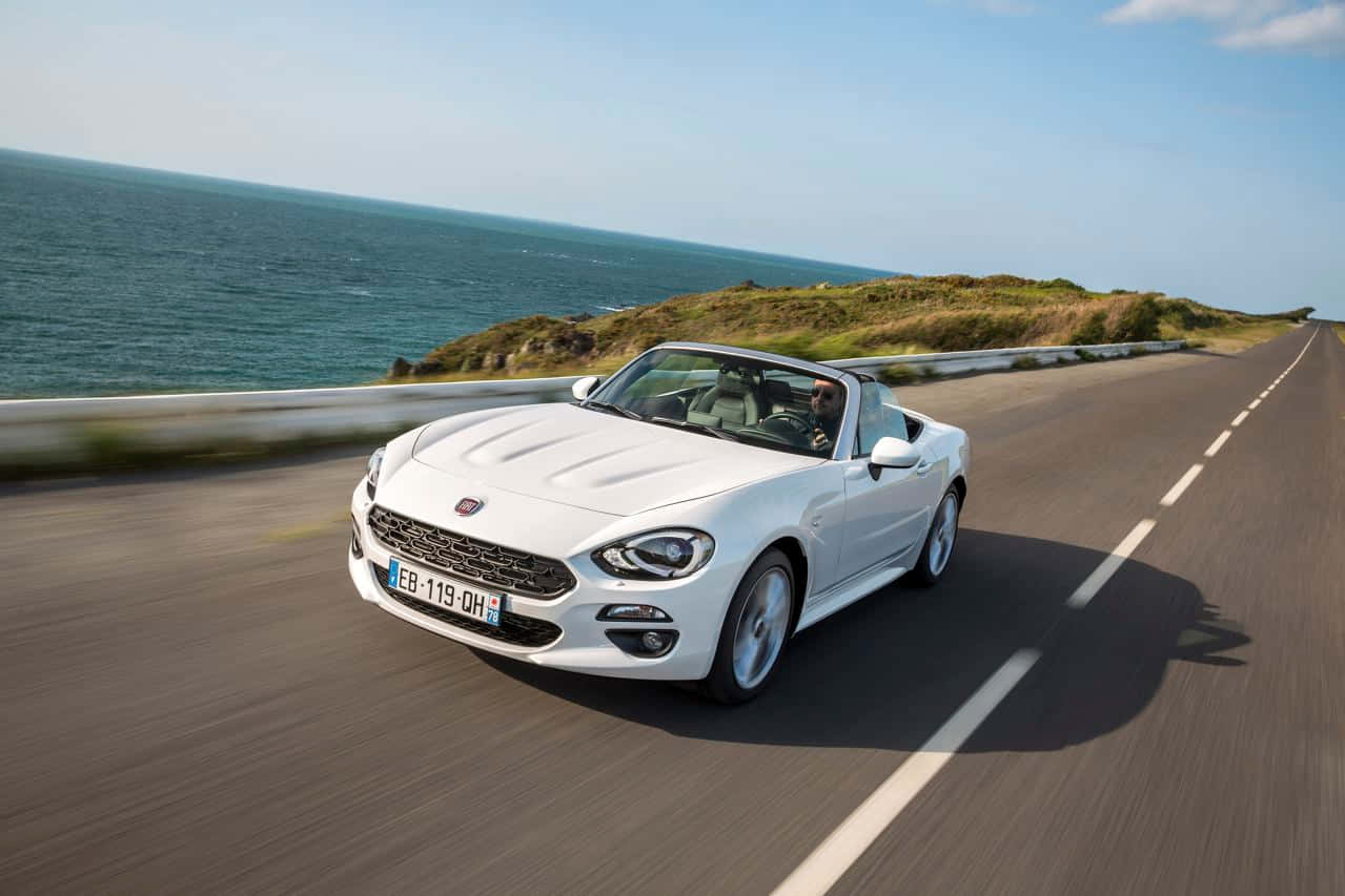 Fiat 124 Spider, white, convertible, SD Desktop Wallpaper