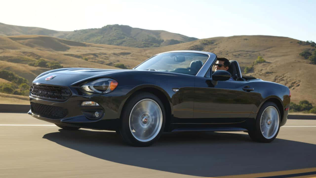 Fiat 124 Spider, black, convertible, HD Desktop Wallpaper