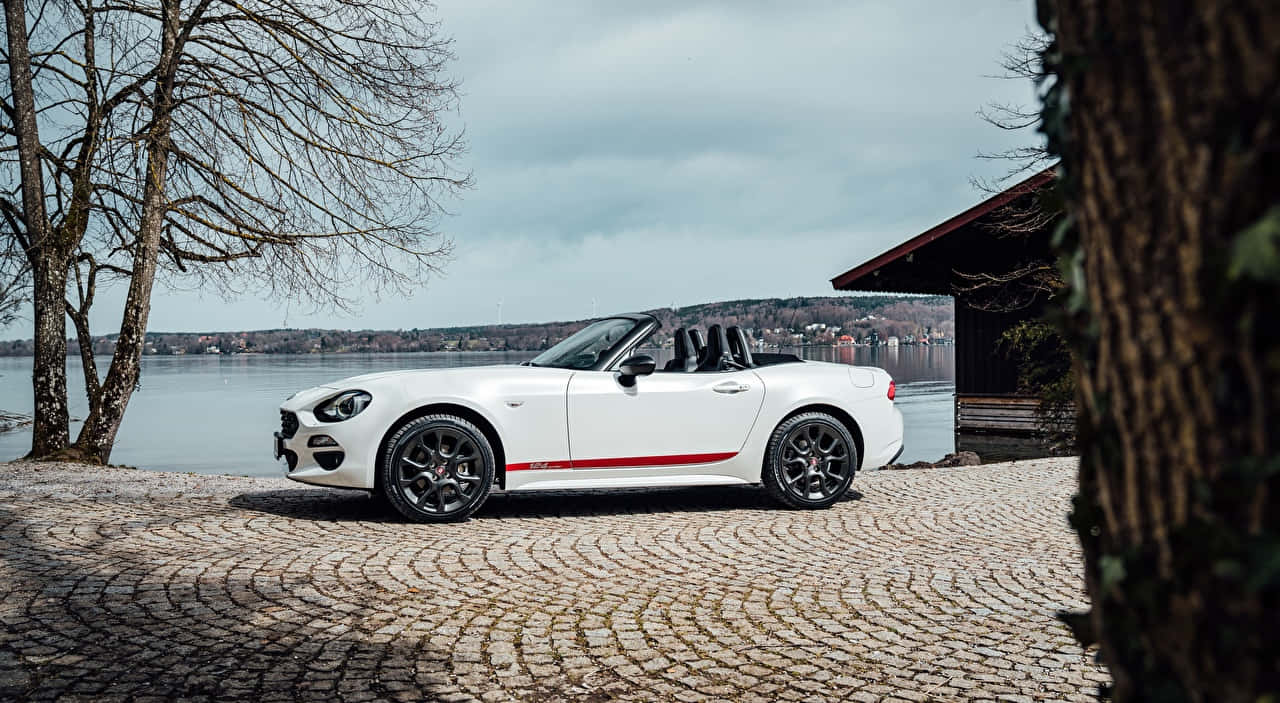 Fiat 124 Spider, red stripe, white convertible, HD Desktop Wallpaper