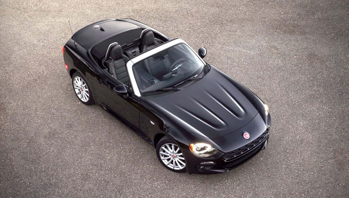 Fiat 124 Spider, black, white soft top, SD Desktop Wallpaper